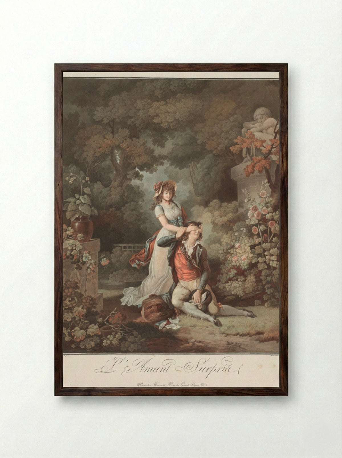 The Lover Surprised (L'Amant Surpris) - Charles-Melchior Descourtis - Framed Print Dark Wood