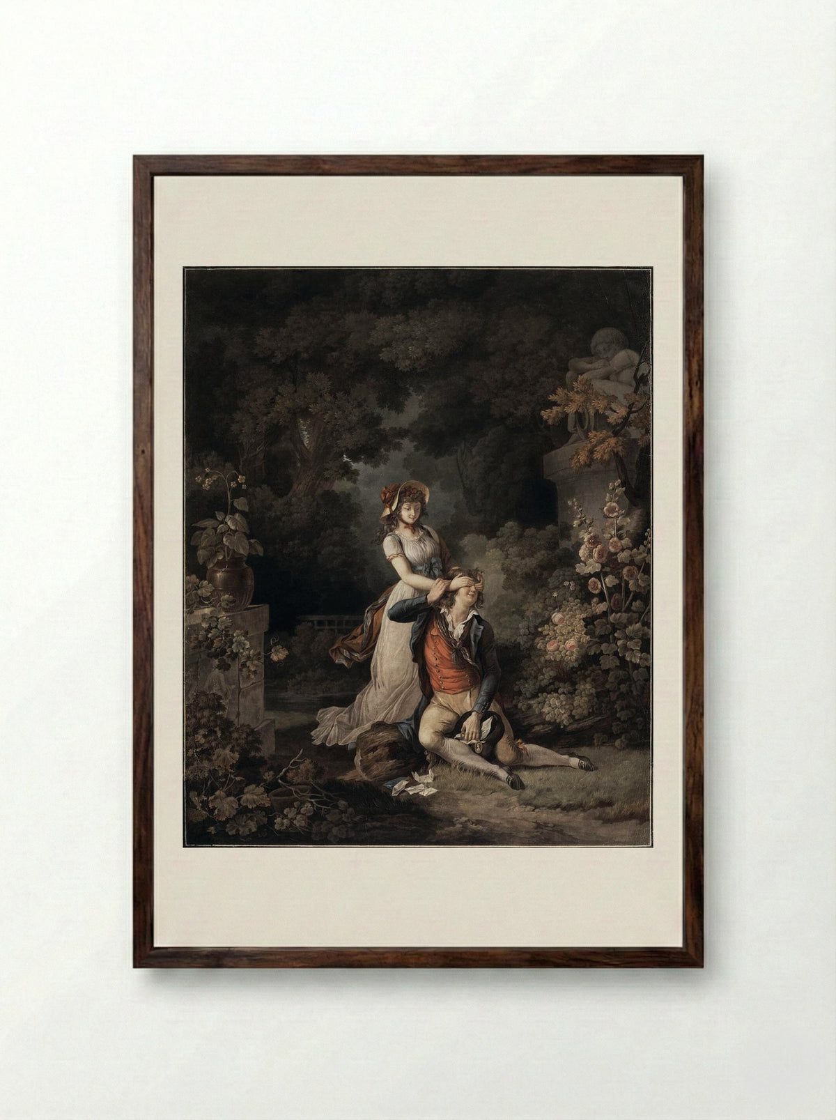 The Lover Surprised - Charles-Melchior Descourtis - Framed Print Dark Wood