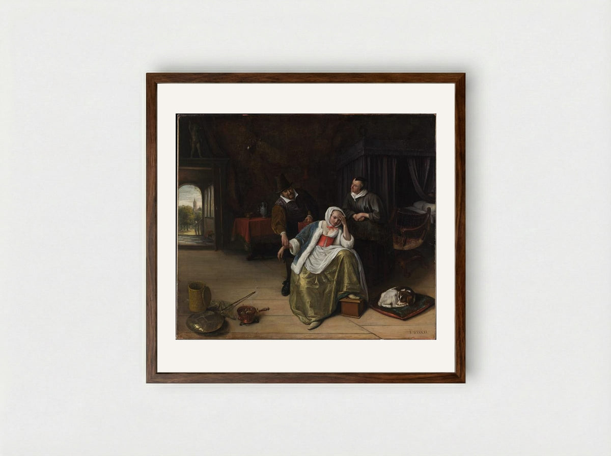 The Lovesick Maiden - Jan Steen - Framed Print Dark Wood