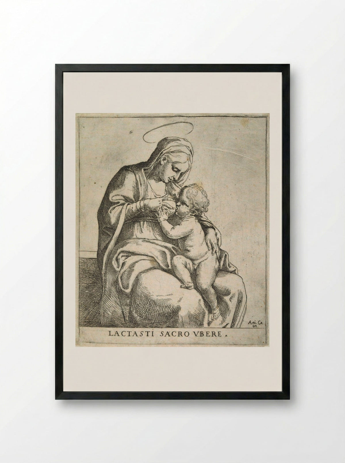 The Madonna Nursing the Christ Child - Annibale Carracci - Framed Print Black