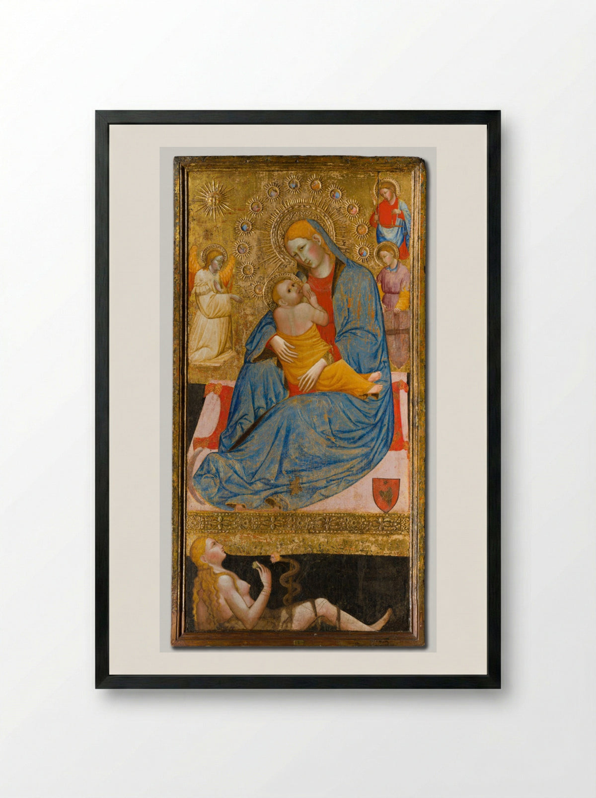 The Madonna of Humility with the Temptation of Eve - Olivuccio di Ciccarello - Framed Print Black