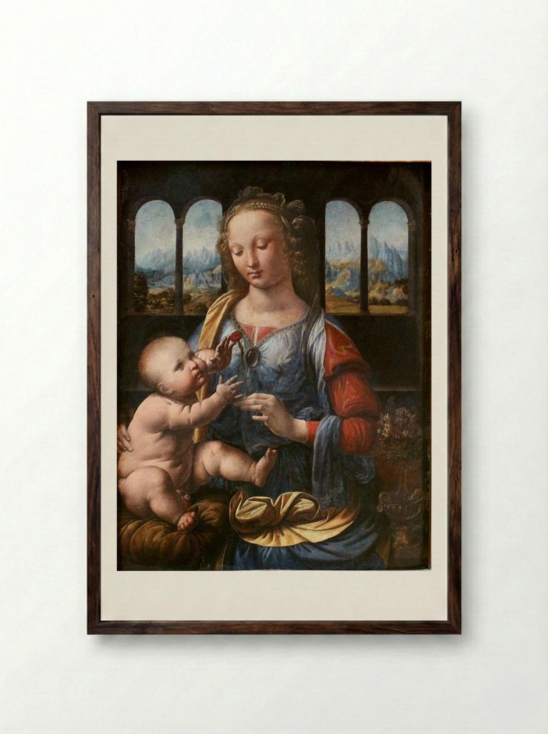 The Madonna of the Carnation - Leonardo da Vinci - Framed Print Dark Wood