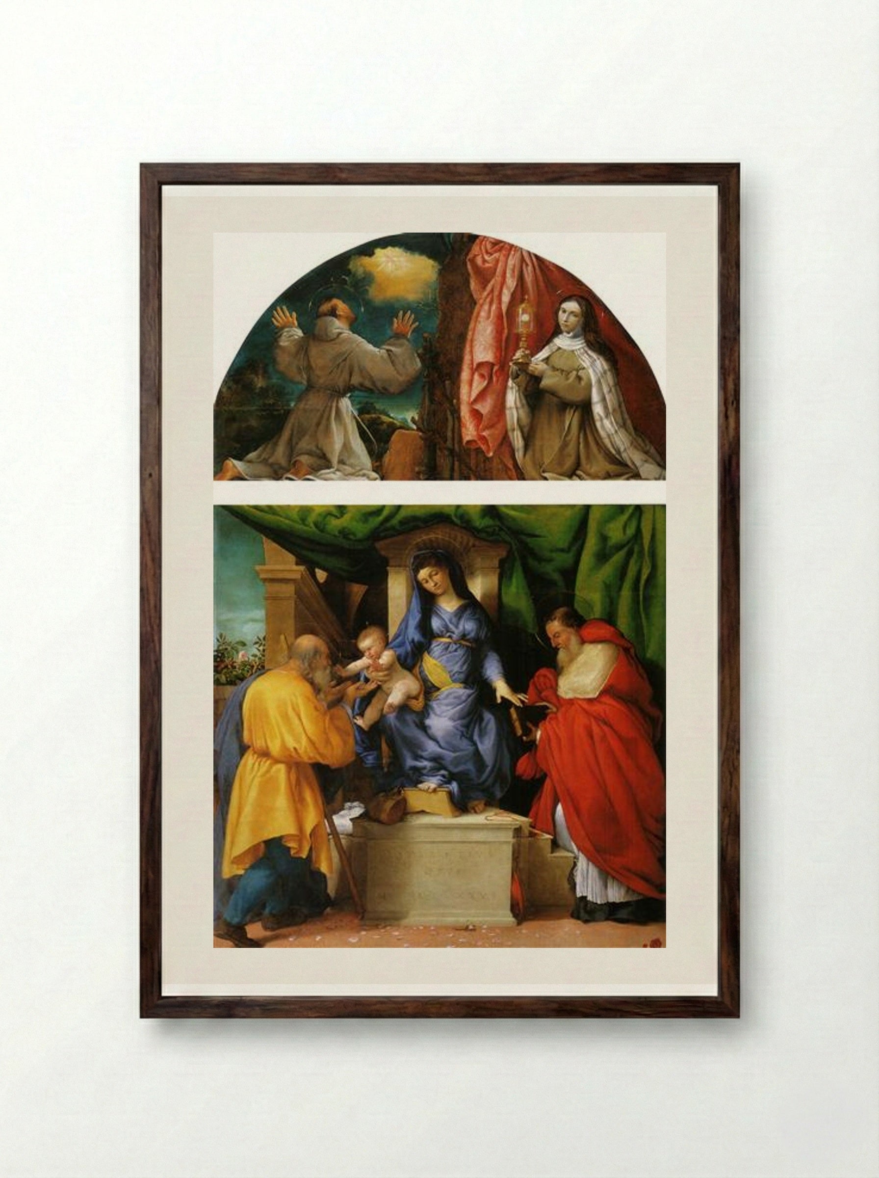 The Madonna of the Roses - Lorenzo Lotto - Framed Print Dark Wood