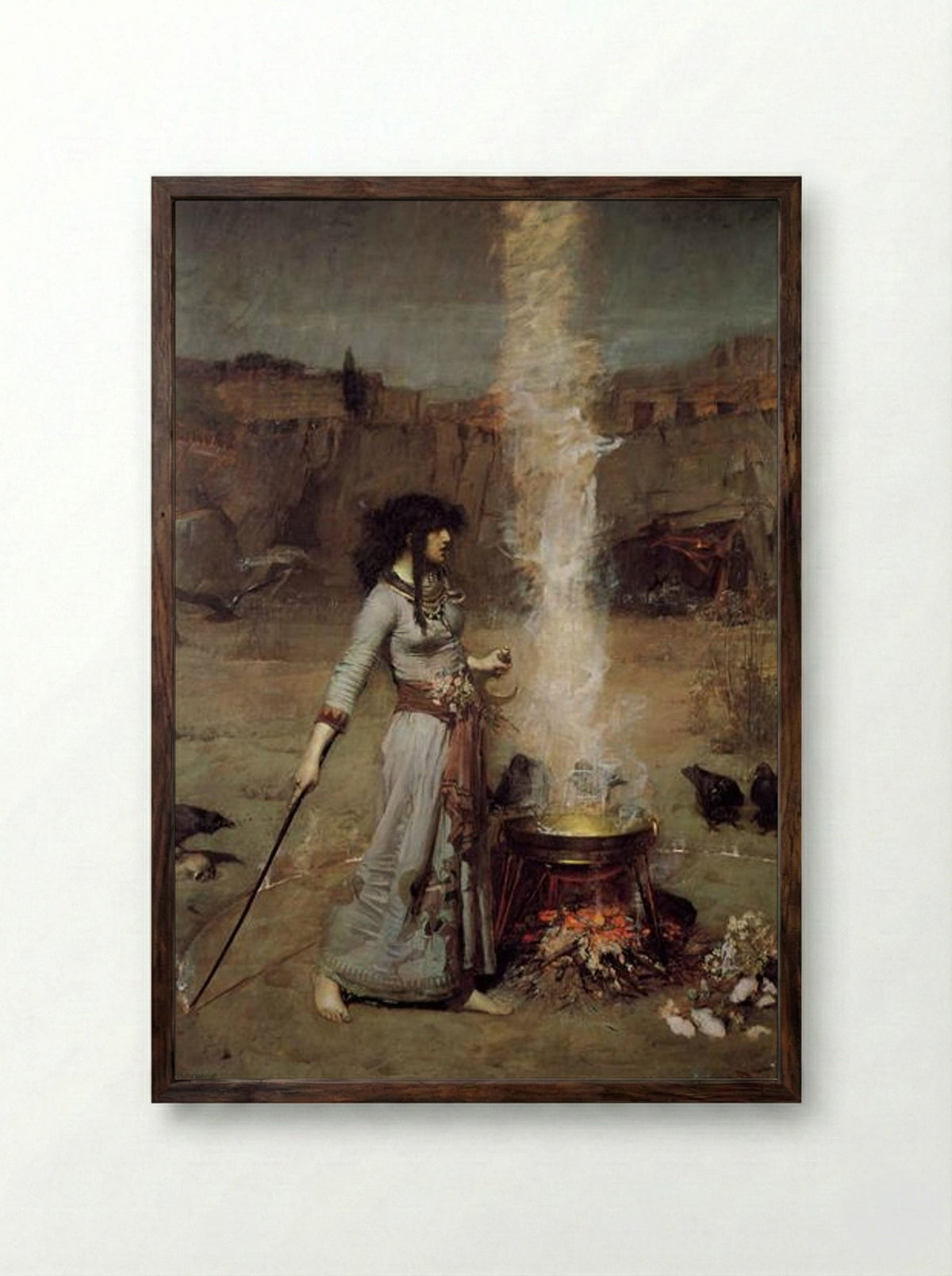 The Magic Circle - John William Waterhouse - Framed Print Dark Wood