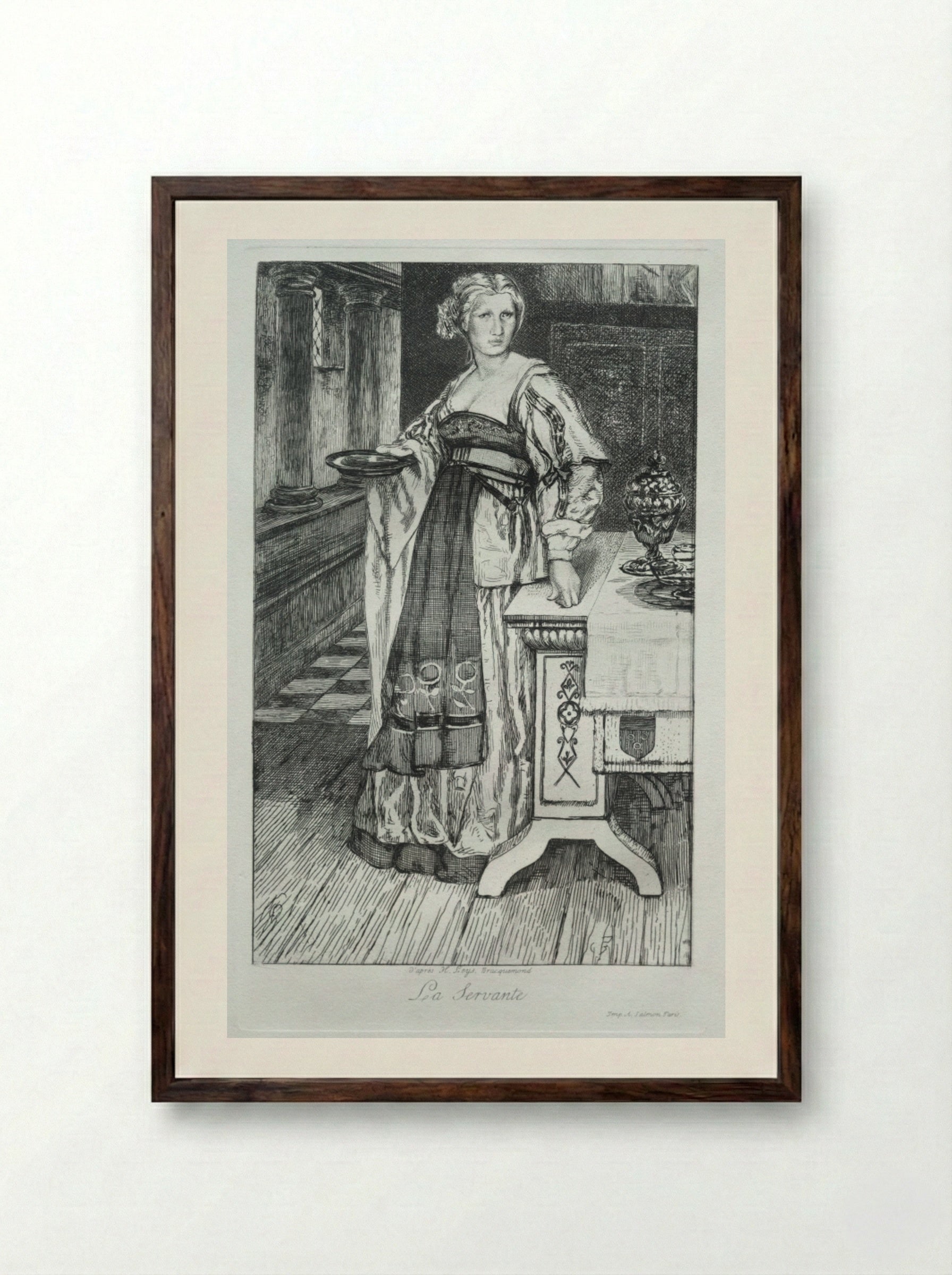 The Maidservant - Félix Bracquemond - Framed Print Dark Wood