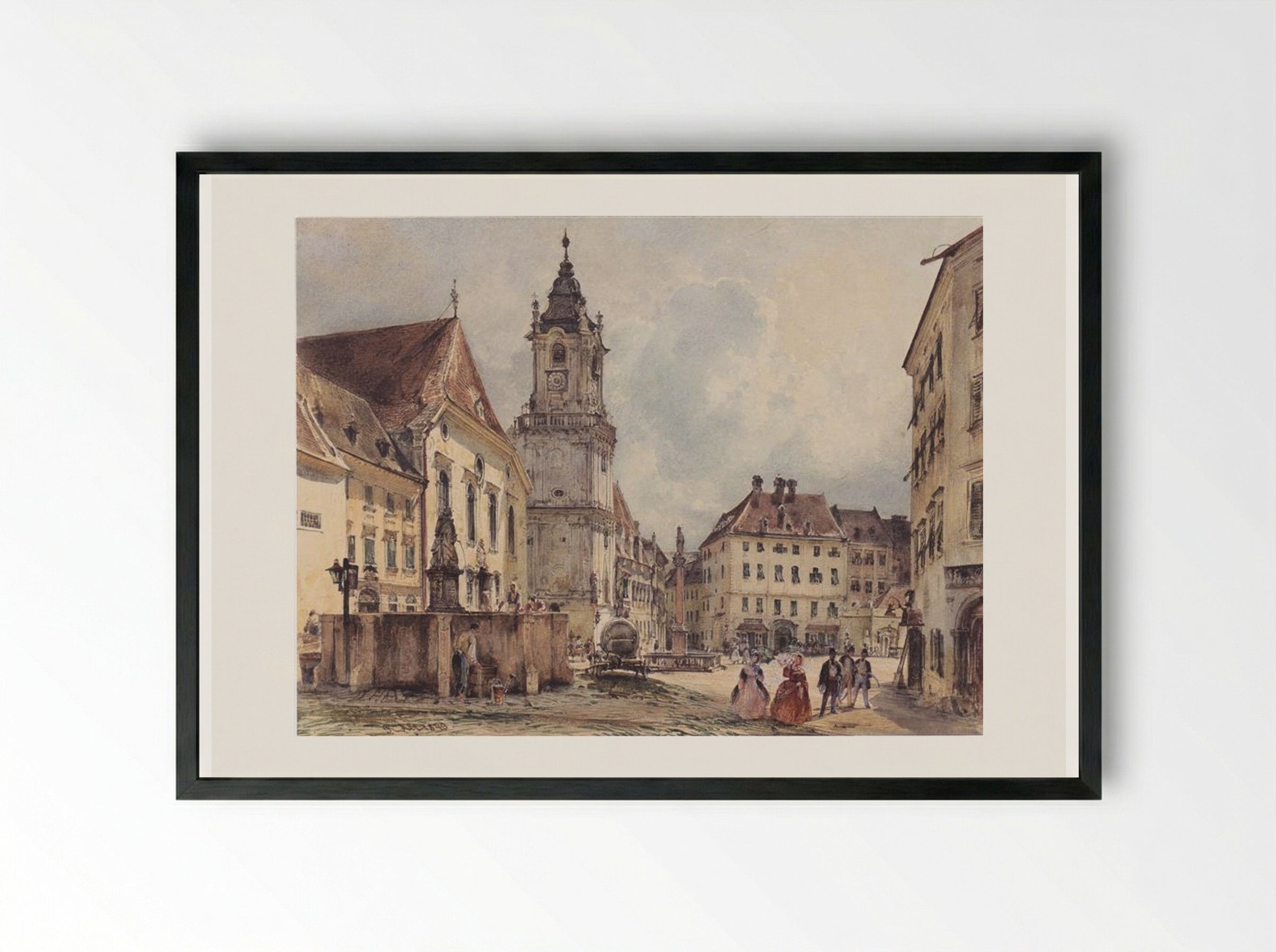 The Main Square in Bratislava - Rudolf von Alt - Framed Print Black