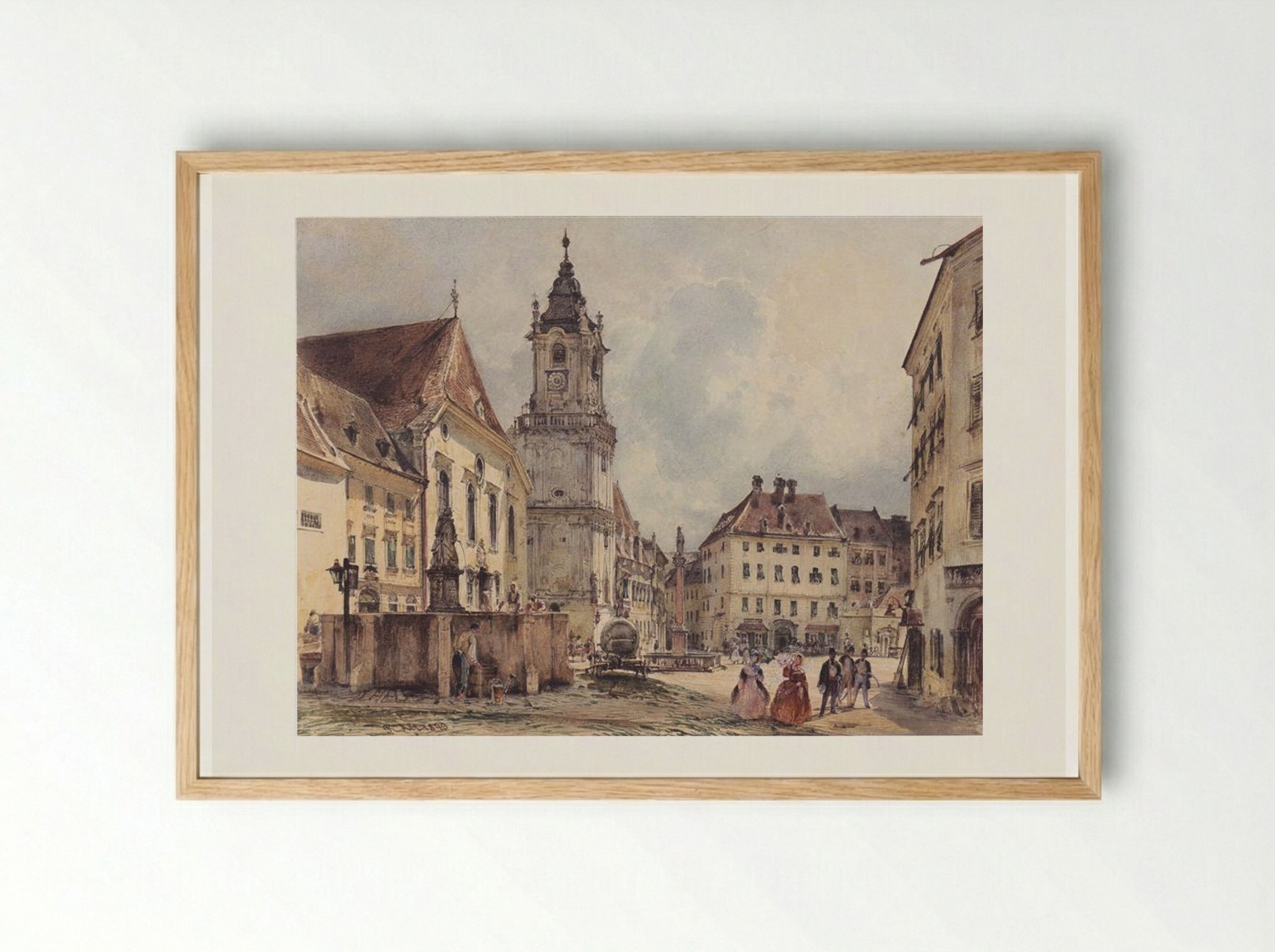 The Main Square in Bratislava - Rudolf von Alt - Framed Print Wood