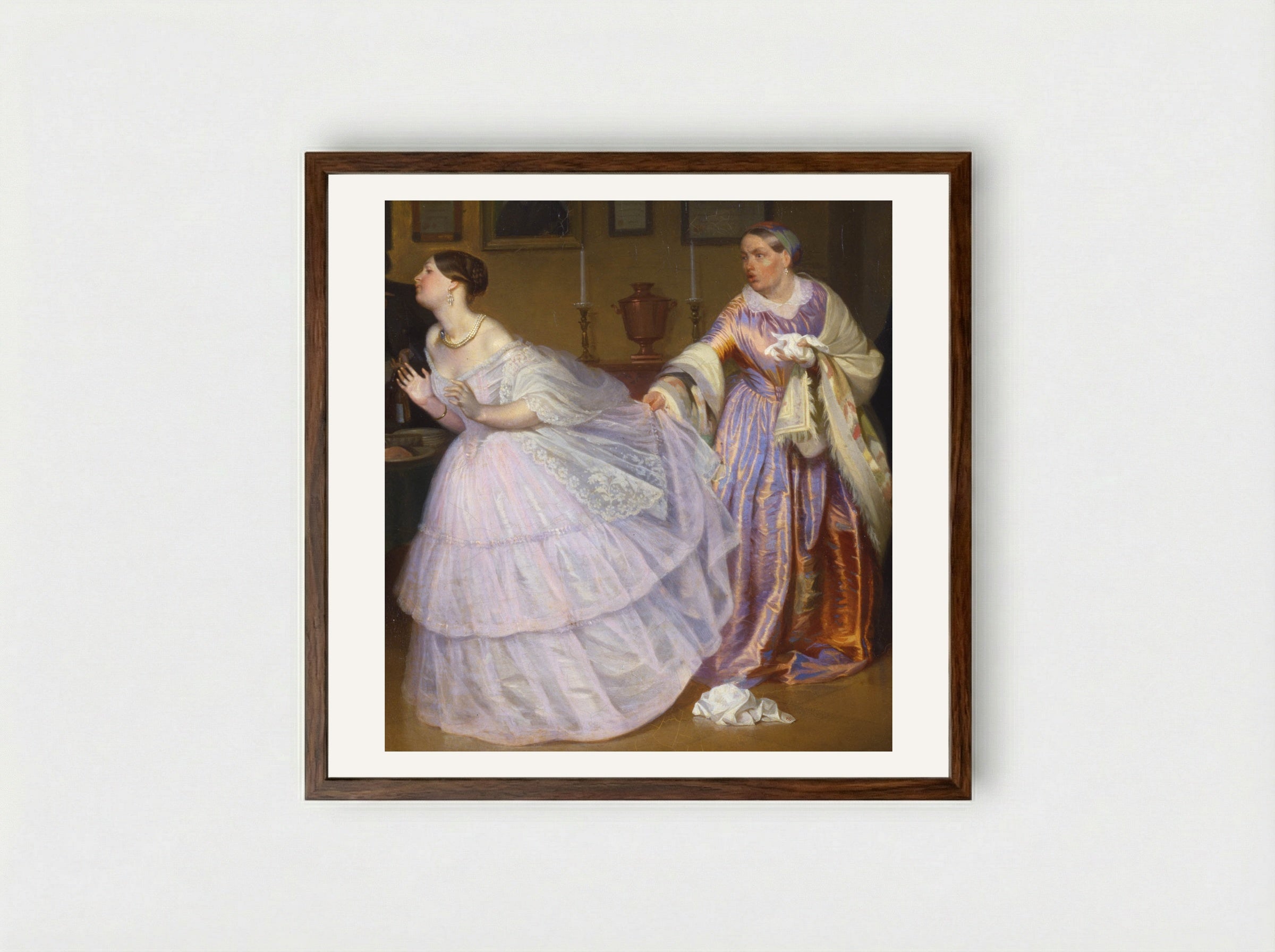 The Major's Marriage Proposal - Pavel Fedotov - Framed Print Dark Wood
