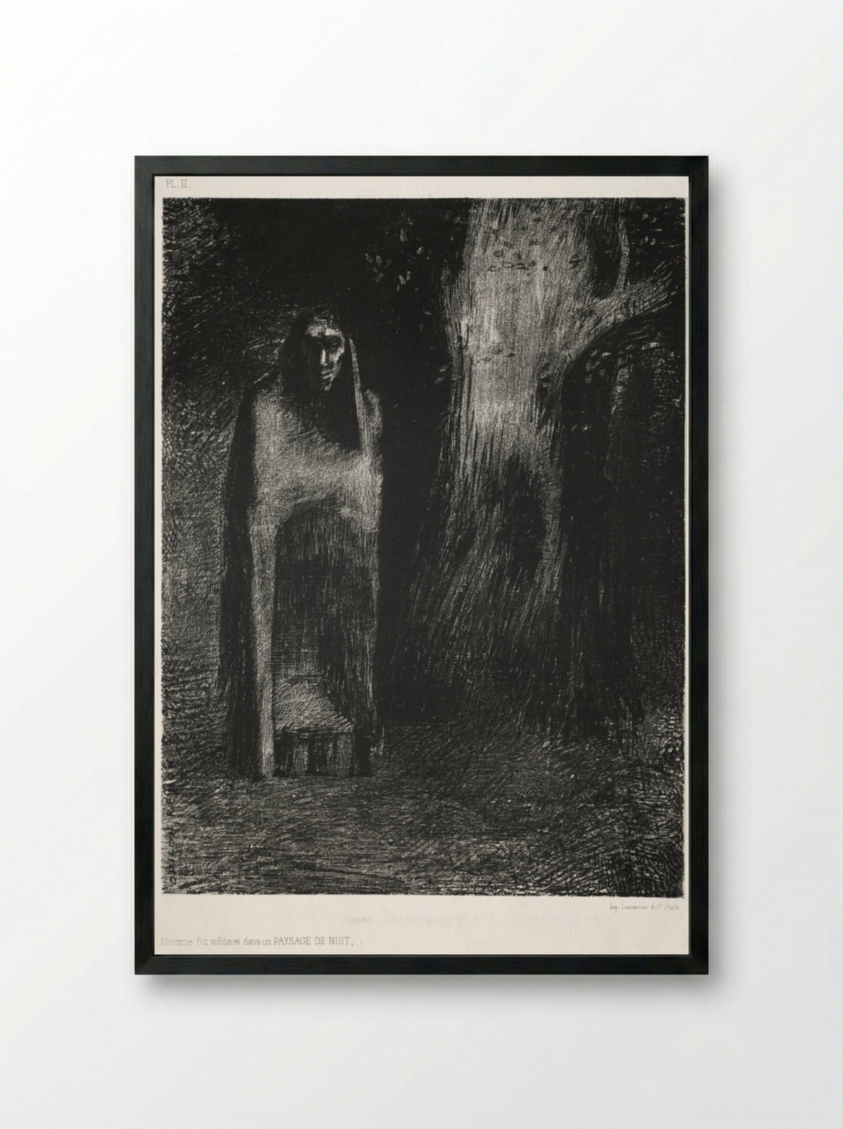 The Man Was Alone in a Night Landscape - Odilon Redon - Framed Print Black