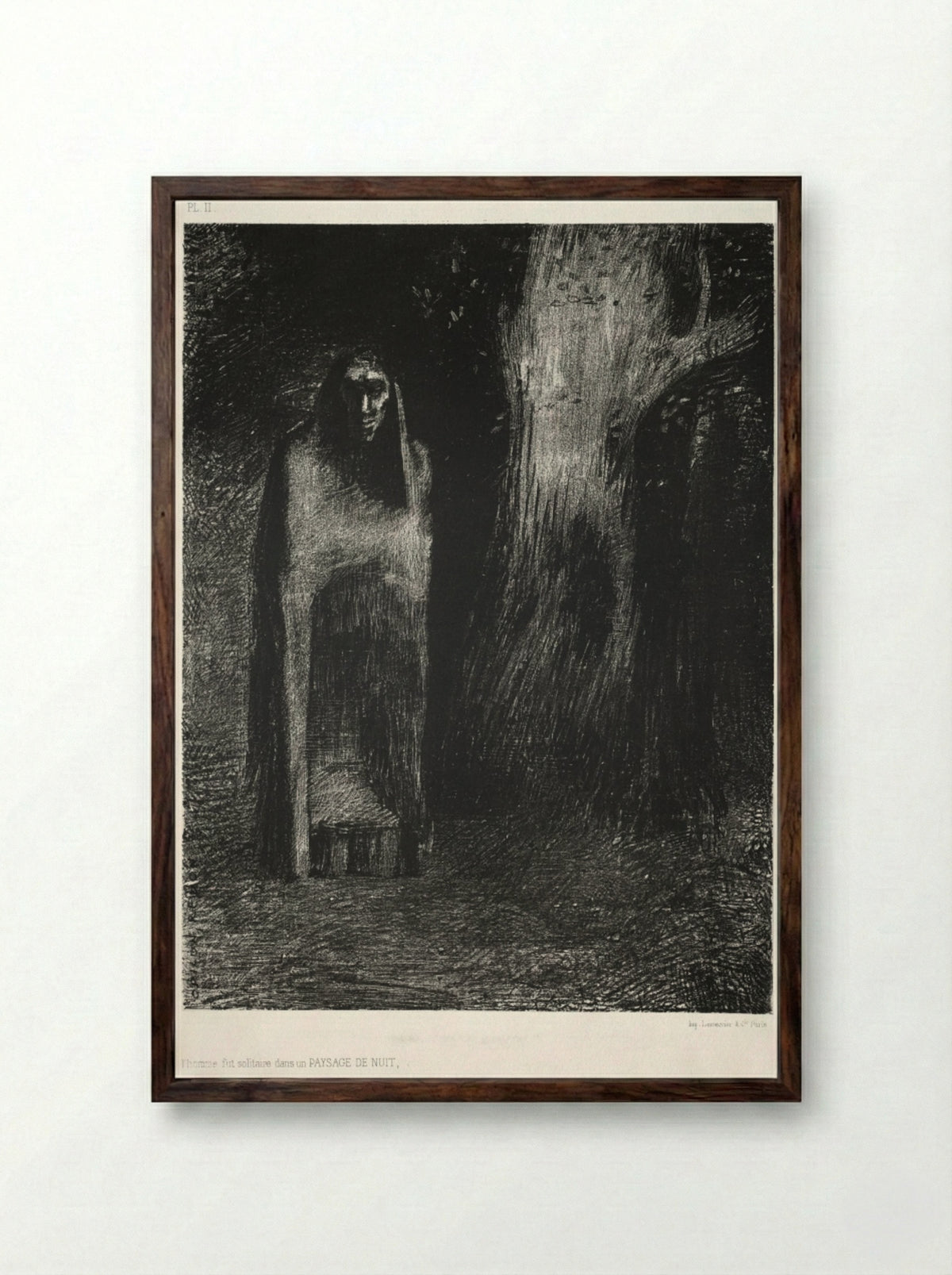 The Man Was Alone in a Night Landscape - Odilon Redon - Framed Print Dark Wood