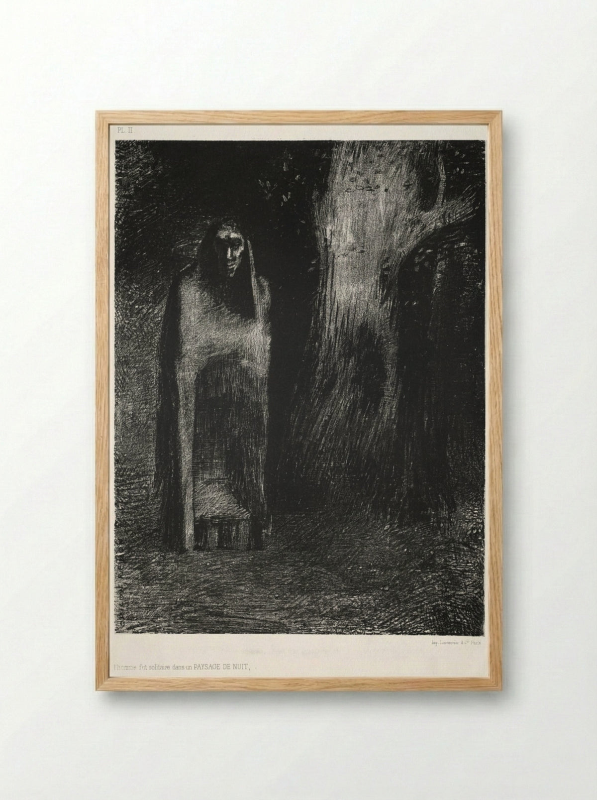 The Man Was Alone in a Night Landscape - Odilon Redon - Framed Print Wood