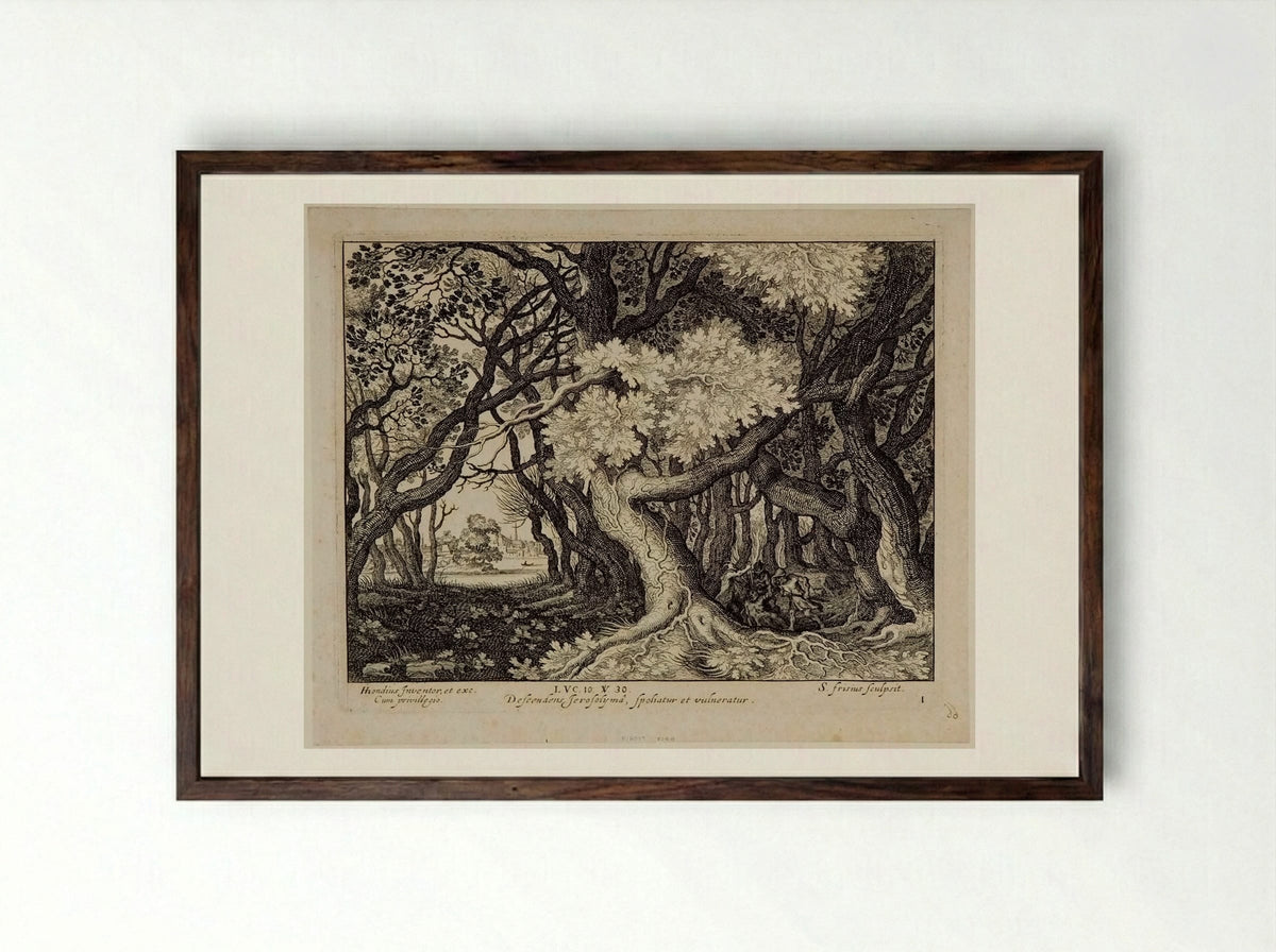 The Man Wounded by the Thieves - Simon Frisius - Framed Print Dark Wood