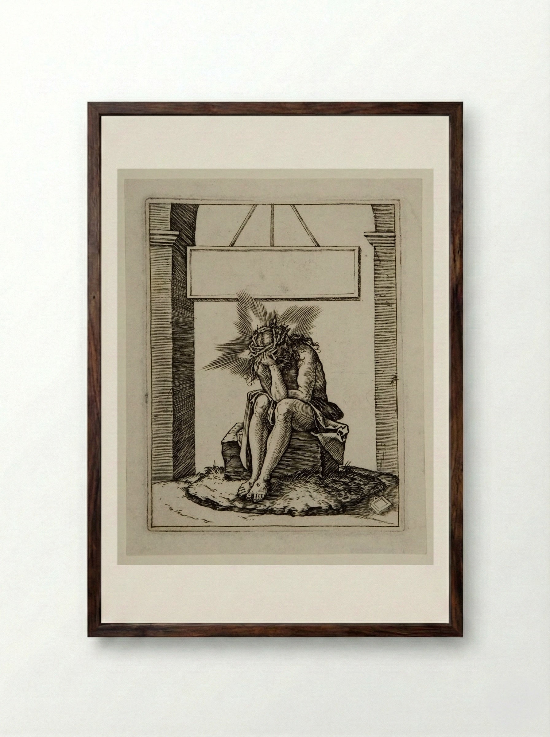The Man of Sorrows - Marcantonio Raimondi - Framed Print Dark Wood