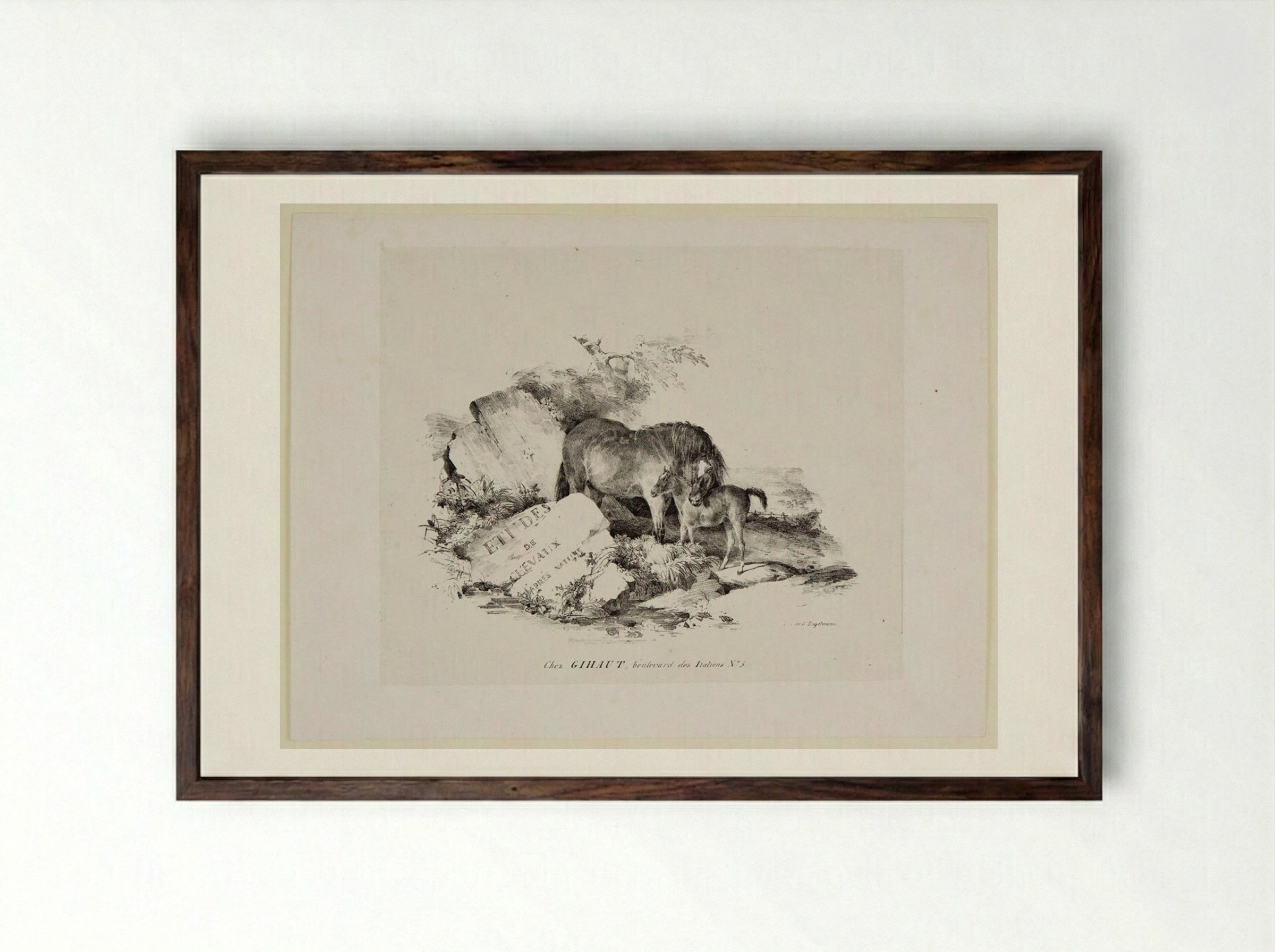 The Mare and Its Colt - Théodore Géricault - Framed Print Dark Wood