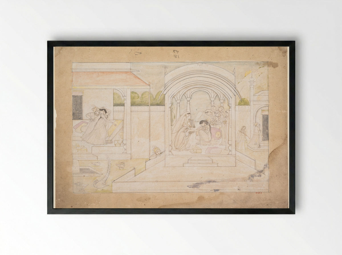 The Marital Bliss of Nala and Damayanti - Ranjha - Framed Print Black