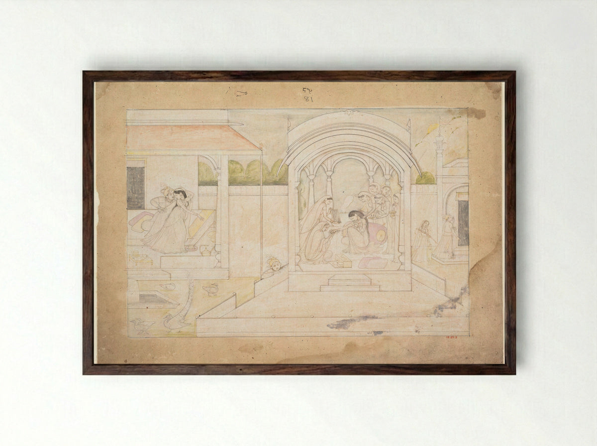 The Marital Bliss of Nala and Damayanti - Ranjha - Framed Print Dark Wood