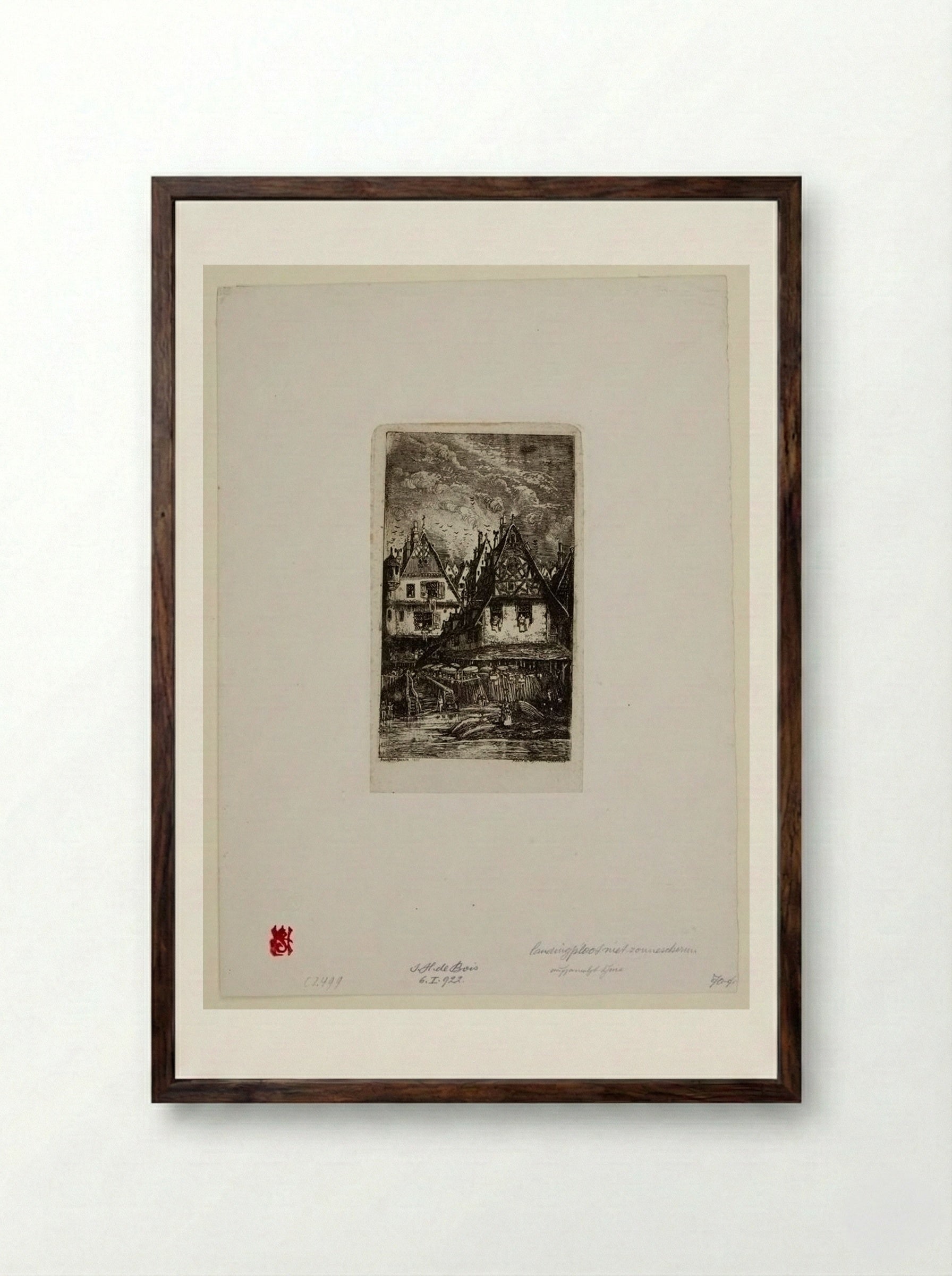 The Market with Umbrellas - Rodolphe Bresdin - Framed Print Dark Wood