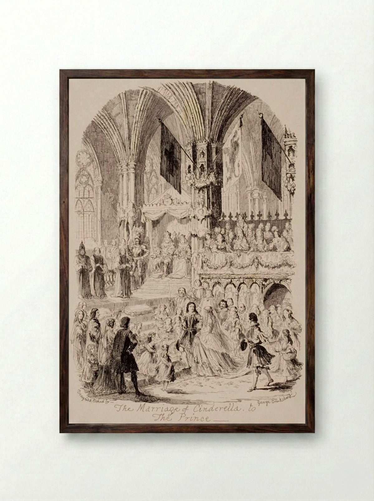 The Marriage of Cinderella - George Cruikshank - Framed Print Dark Wood