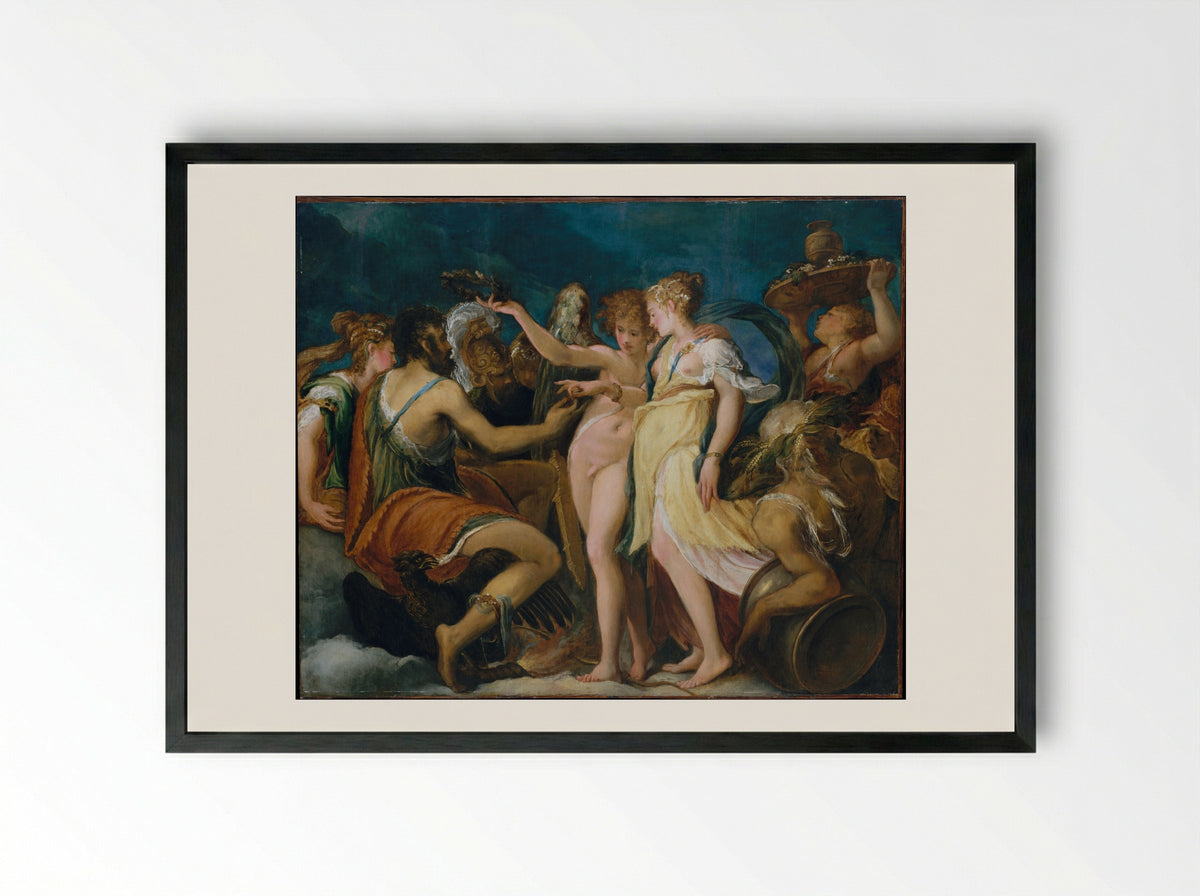The Marriage of Cupid and Psyche - Andrea Schiavone - Framed Print Black