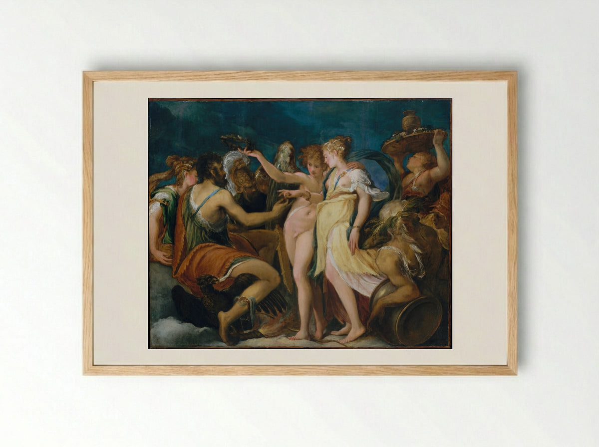 The Marriage of Cupid and Psyche - Andrea Schiavone - Framed Print Wood