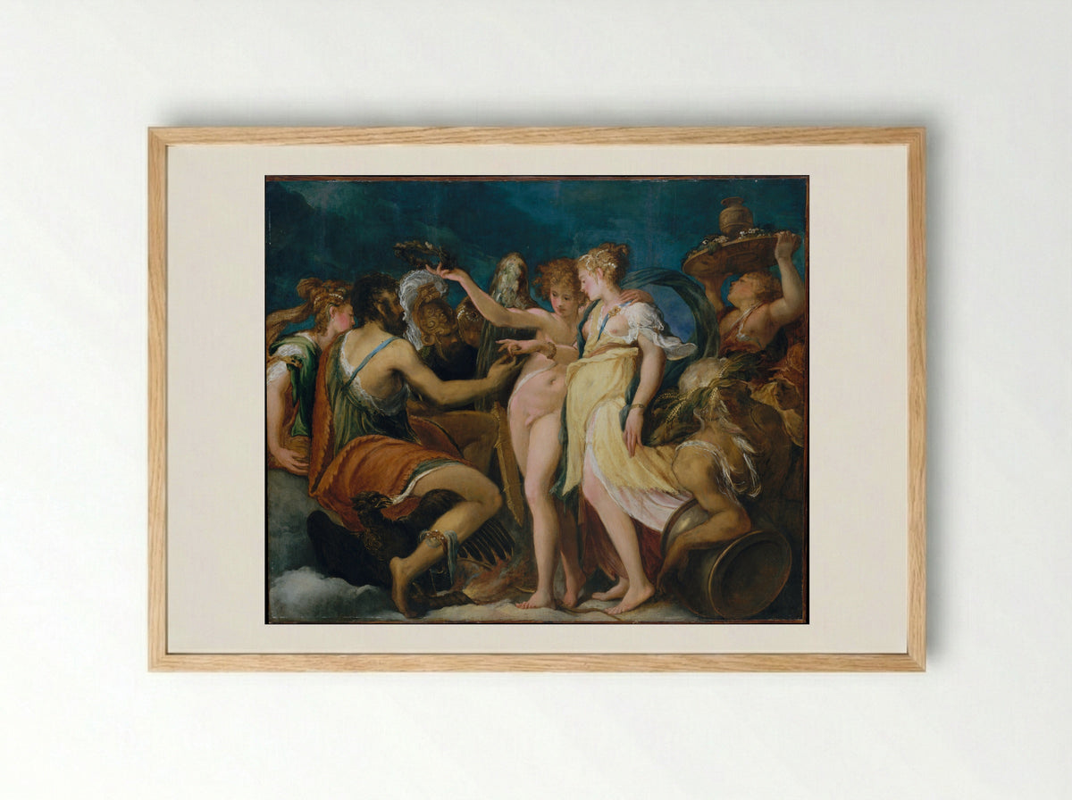The Marriage of Cupid and Psyche - Andrea Schiavone - Framed Print Wood