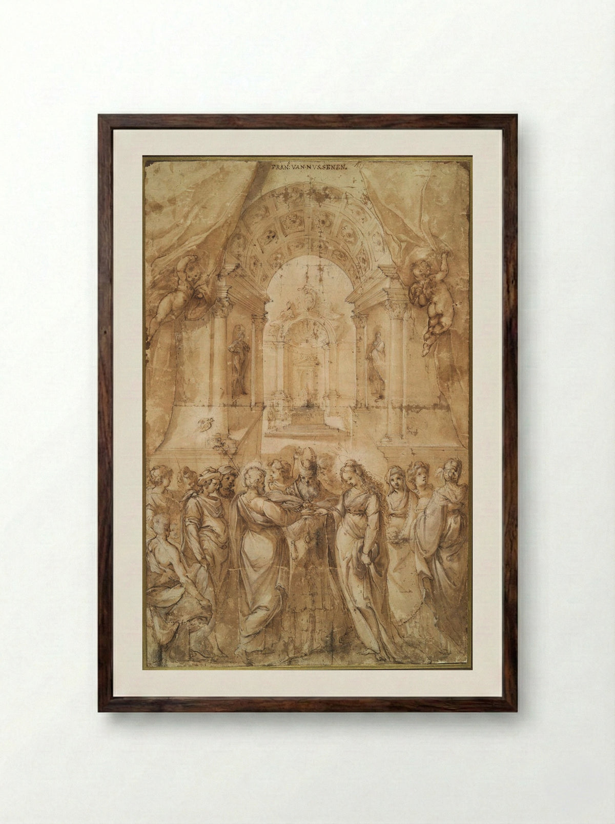 The Marriage of the Virgin - Francesco Vanni - Framed Print Dark Wood