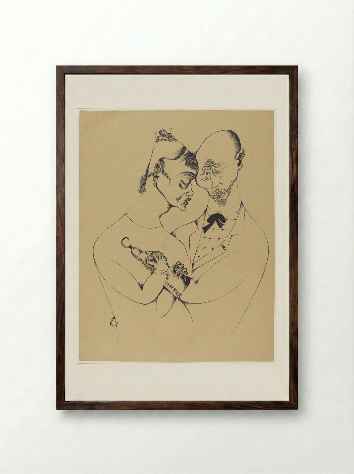 The Married Couple - Heinrich Hoerle - Framed Print Dark Wood