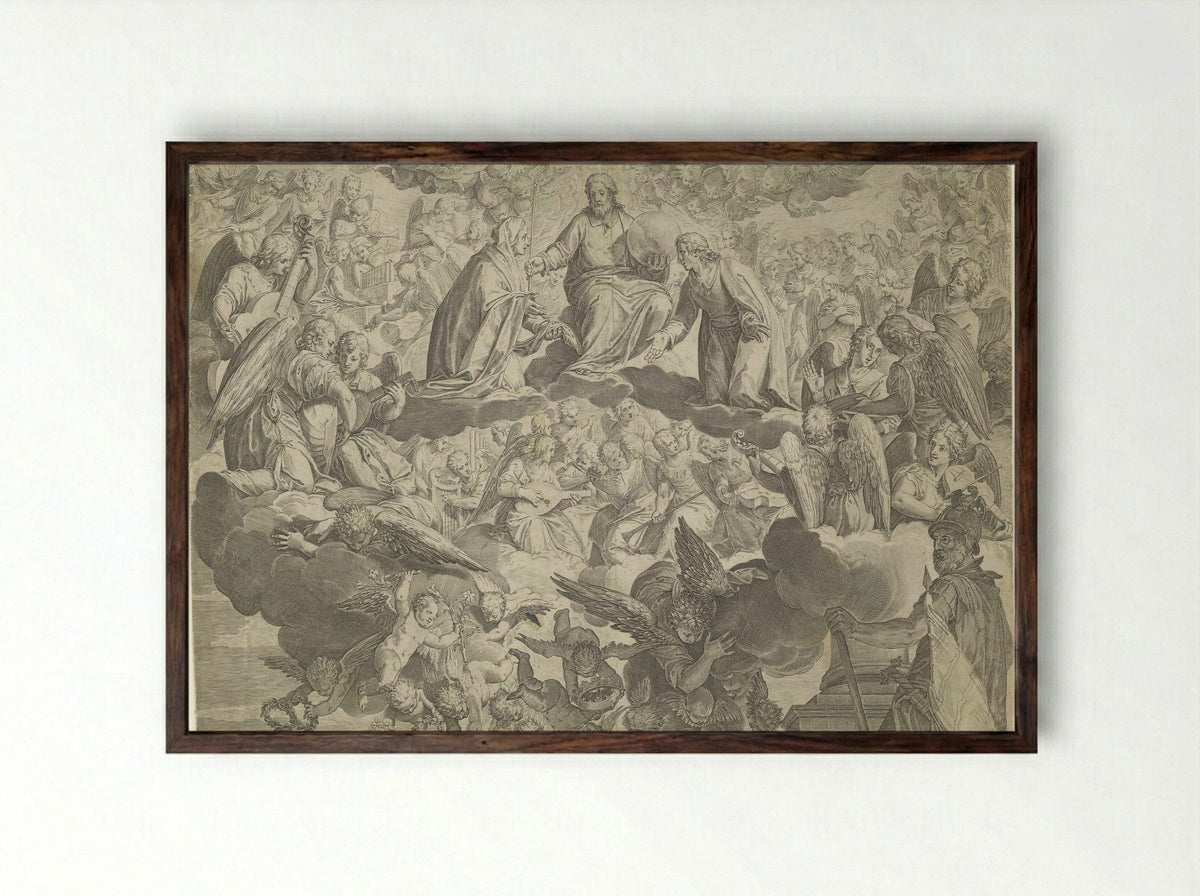 The Martyrdom of Saint Justina of Padua (Upper Half) - Agostino Carracci - Framed Print Dark Wood