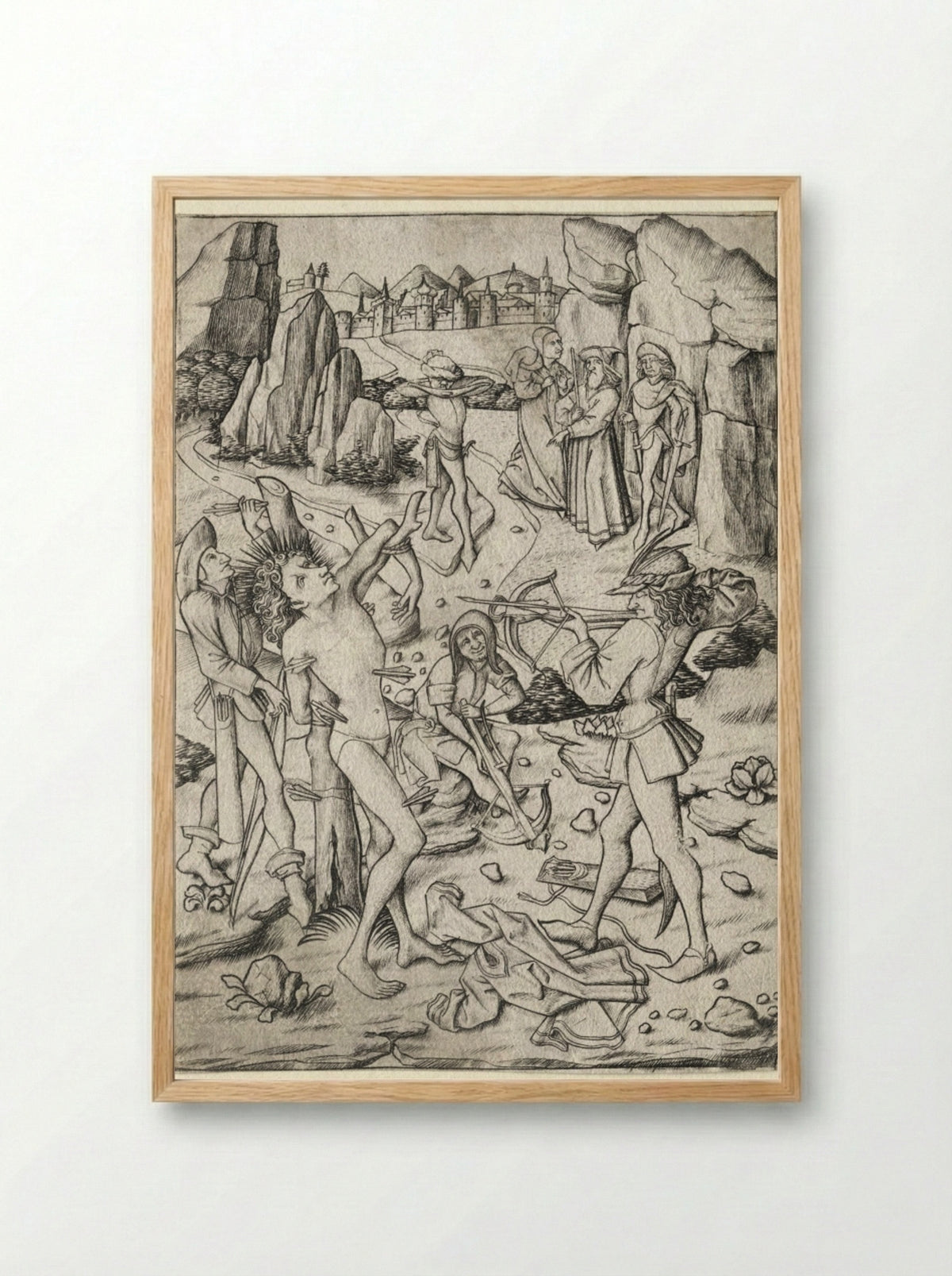 The Martyrdom of St. Sebastian - Master ES - Framed Print Wood