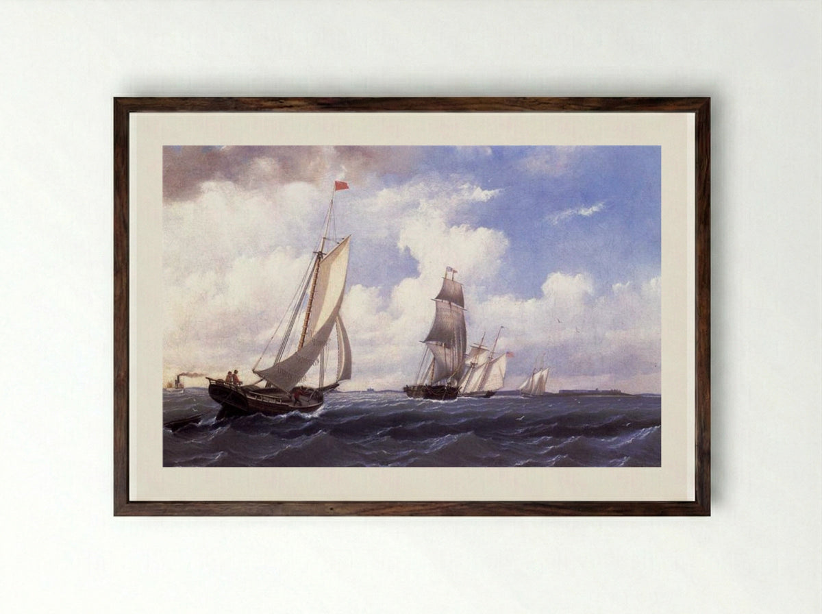 The 'Mary' of Boston Returning to Port - William Bradford - Framed Print Dark Wood