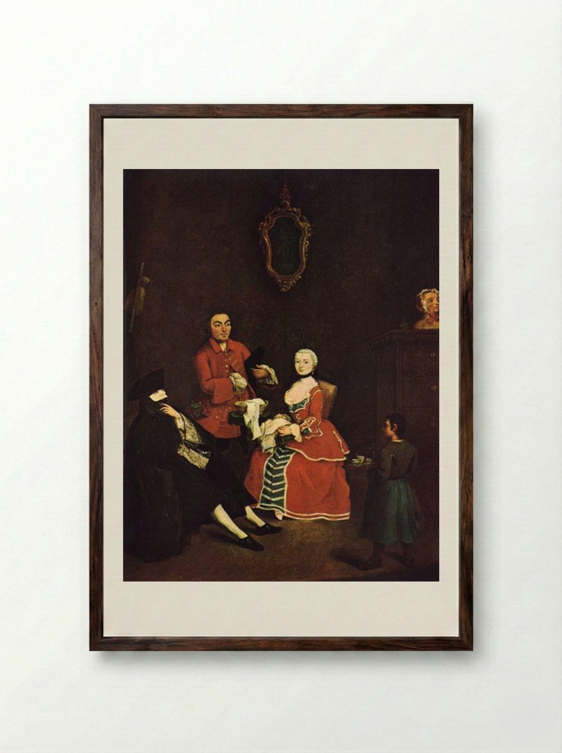 The Masked Visitor - Pietro Longhi - Framed Print Dark Wood