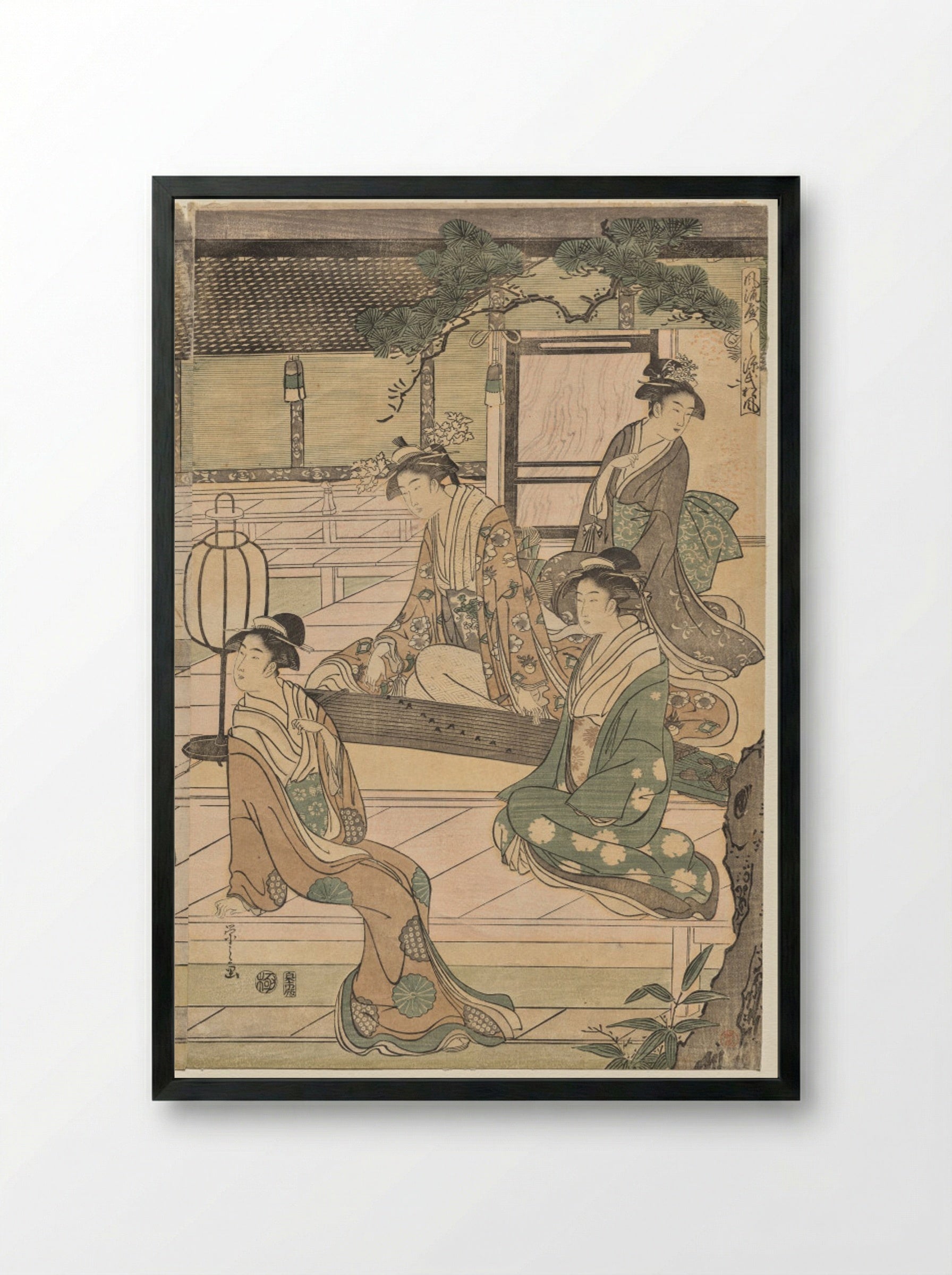 The Matsukaze Chapter of the Tale of Genji - Chōbunsai Eishi - Framed Print Black