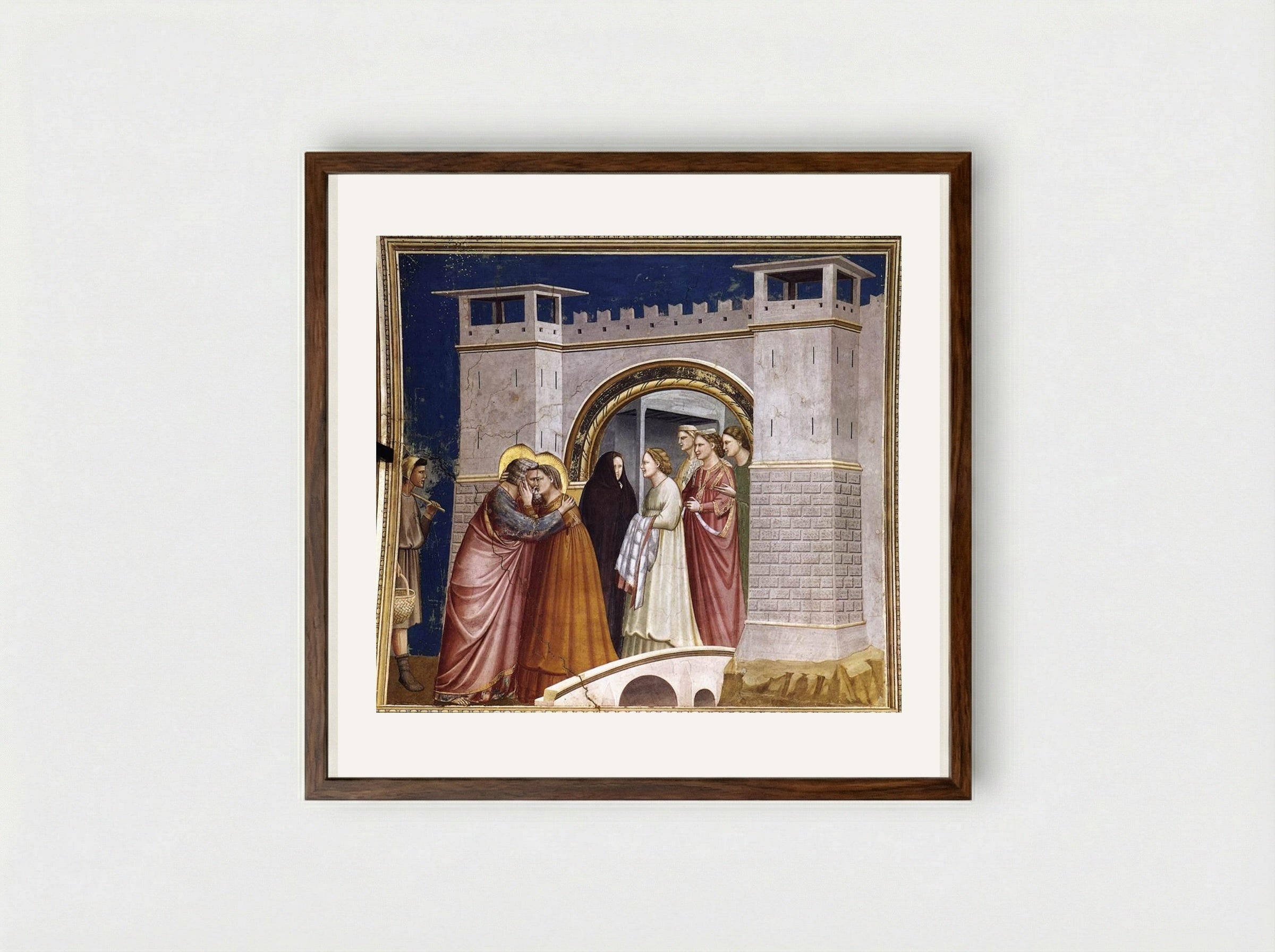 The Meeting at the Golden Gate - Giotto di Bondone - Framed Print Dark Wood