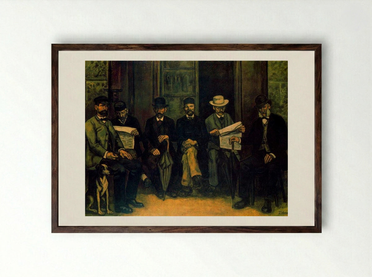 The Meeting at the Pharmacy - José Gutiérrez Solana - Framed Print Dark Wood