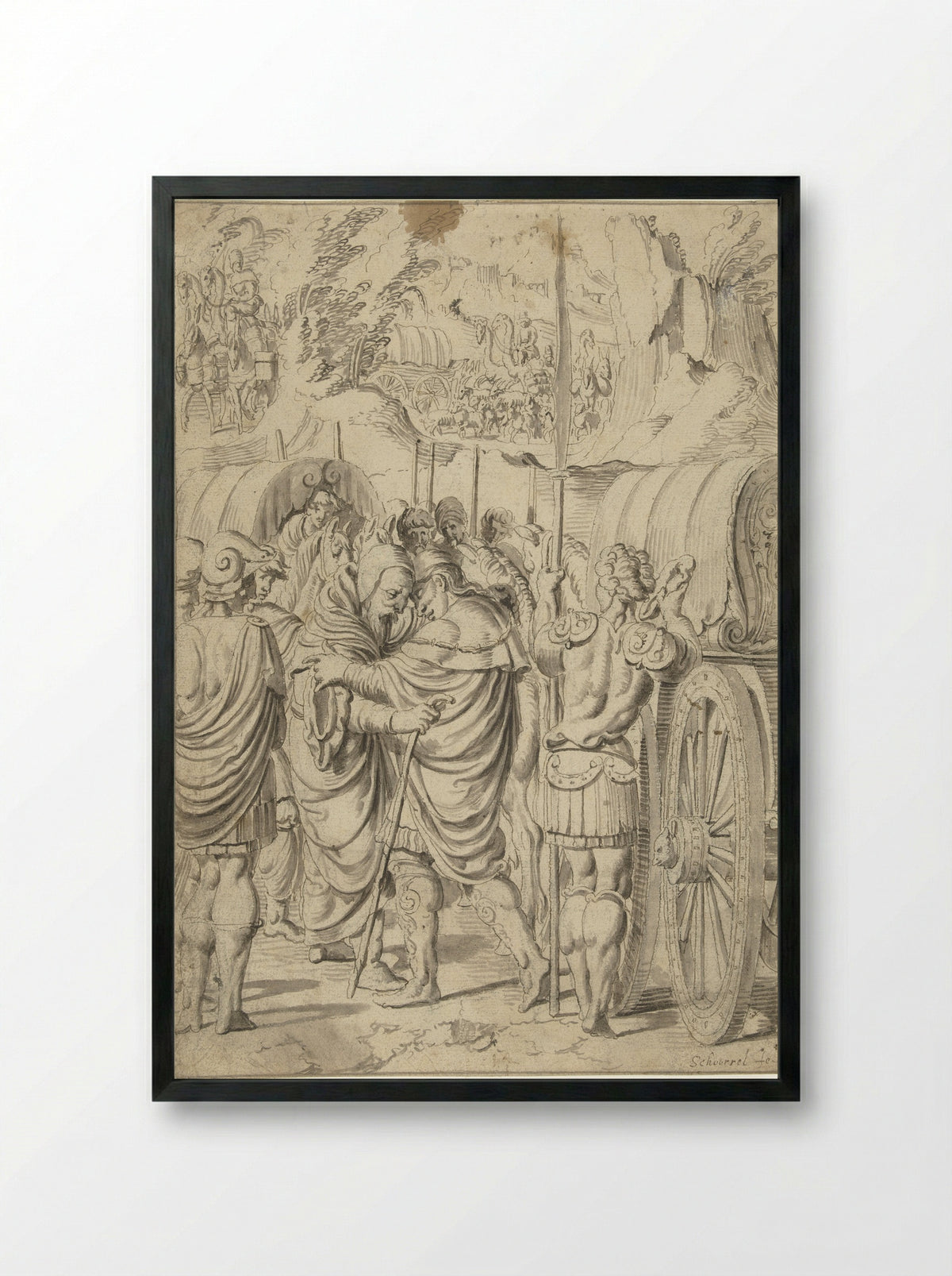 The Meeting of Abraham and Melchizedek - Aertgen Claesz. van Leyden - Framed Print Black