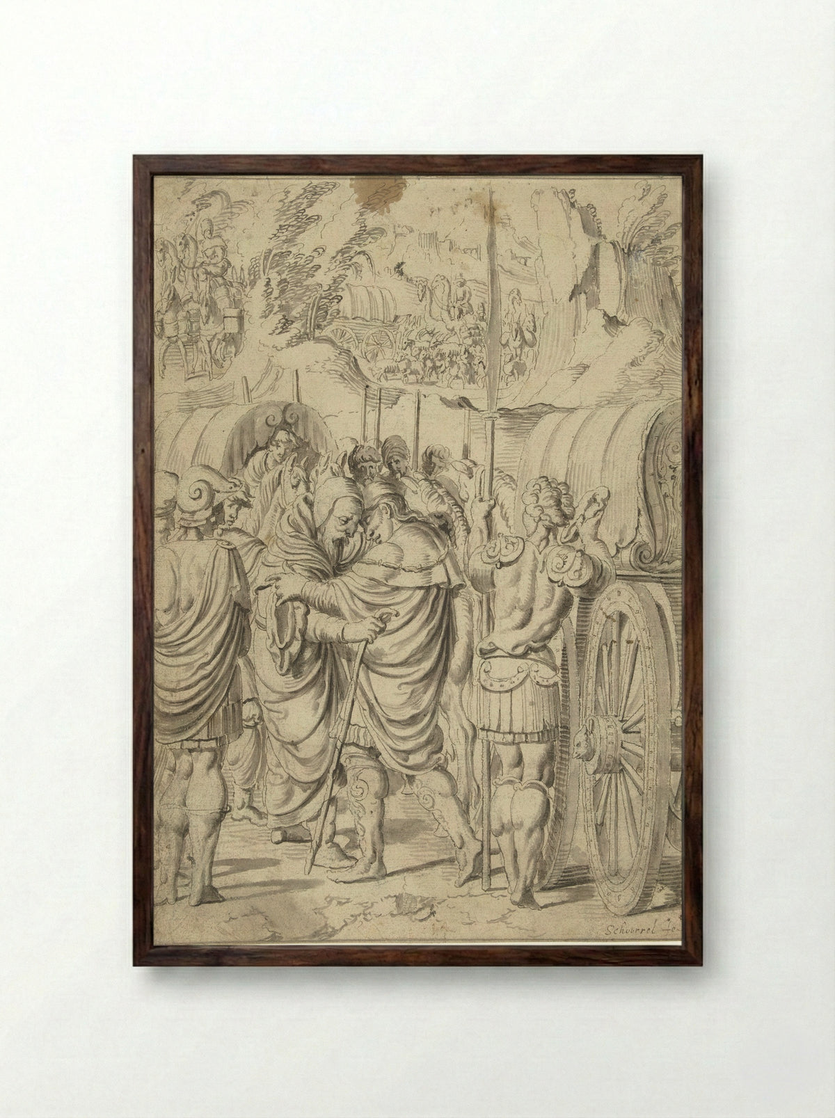 The Meeting of Abraham and Melchizedek - Aertgen Claesz. van Leyden - Framed Print Dark Wood
