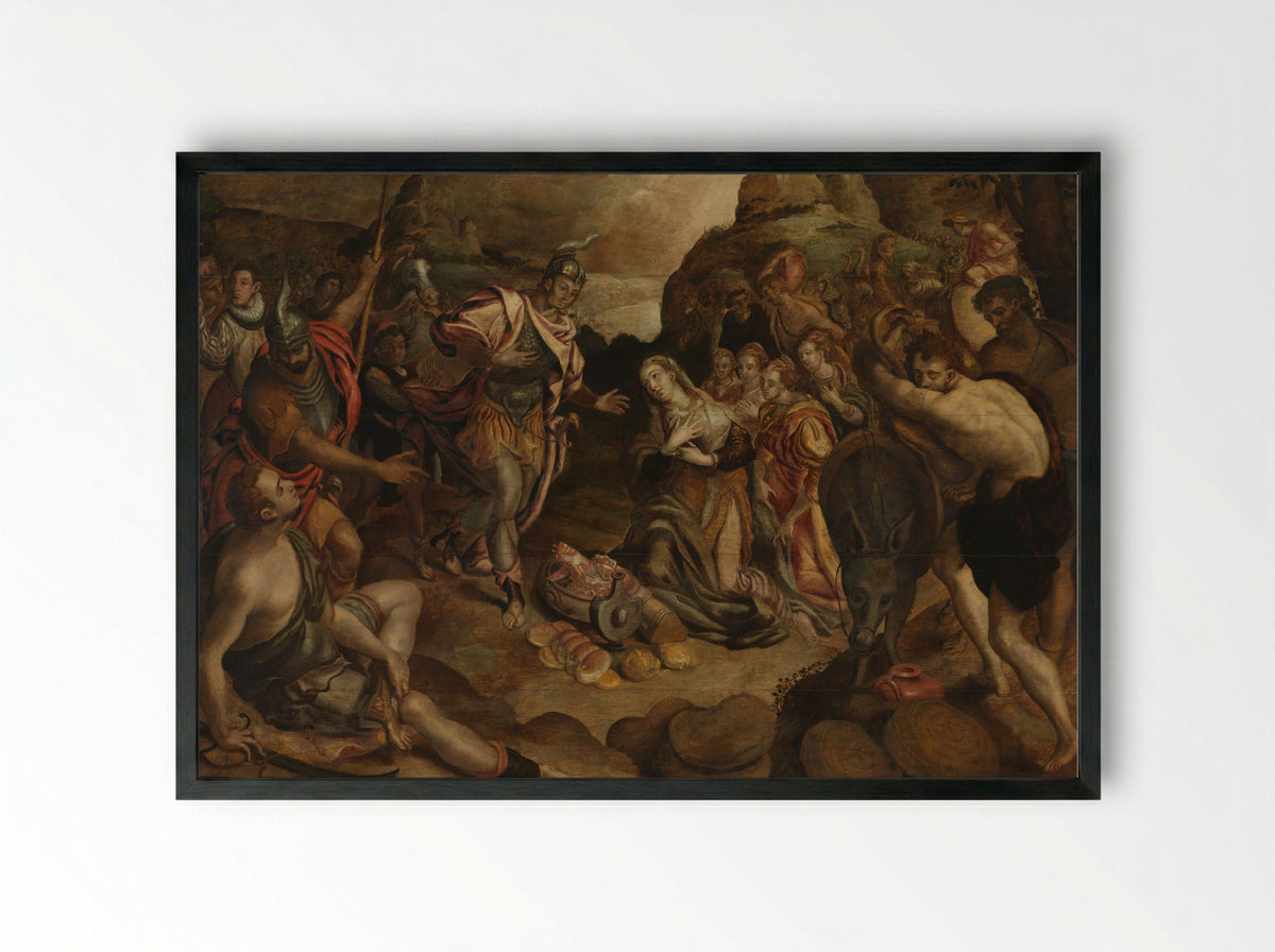 The Meeting of David and Abigail - Christiaen Jansz. van Bieselingen - Framed Print Black