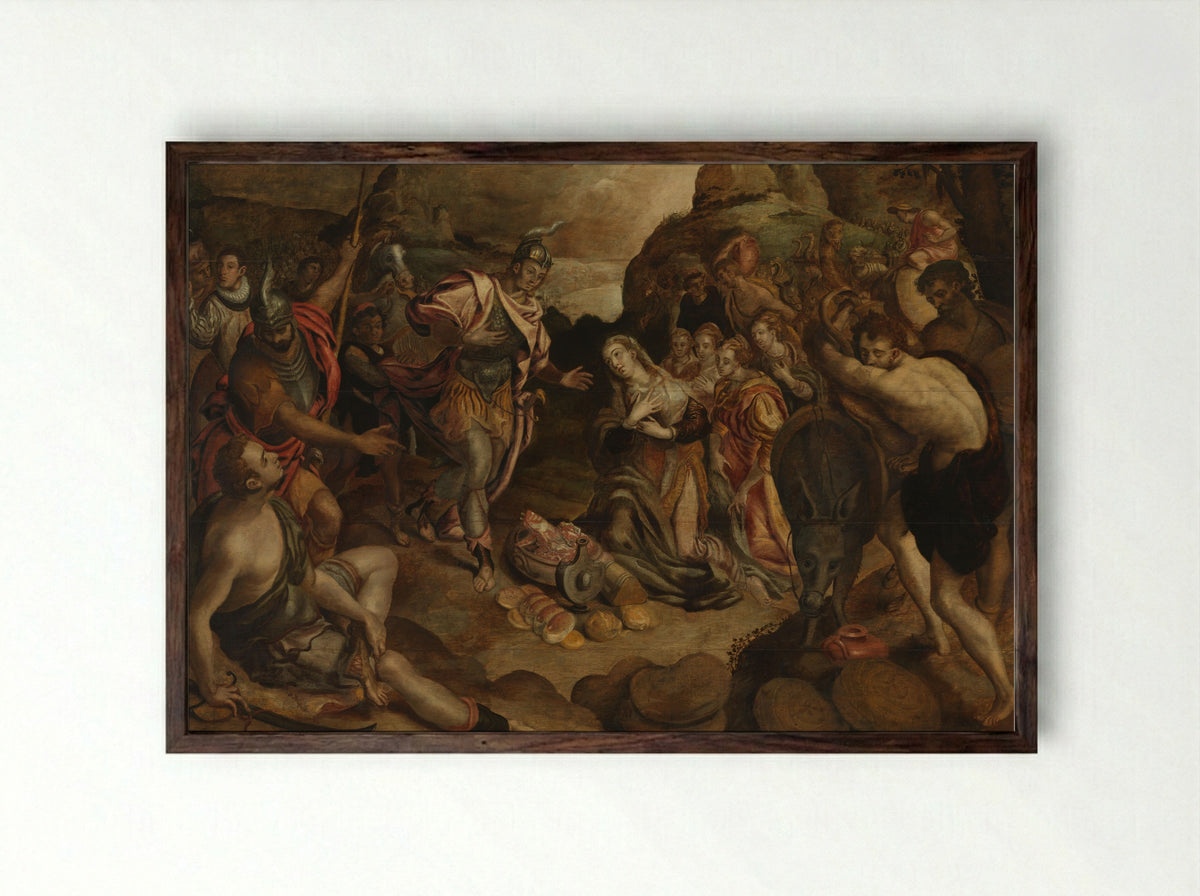 The Meeting of David and Abigail - Christiaen Jansz. van Bieselingen - Framed Print Dark Wood