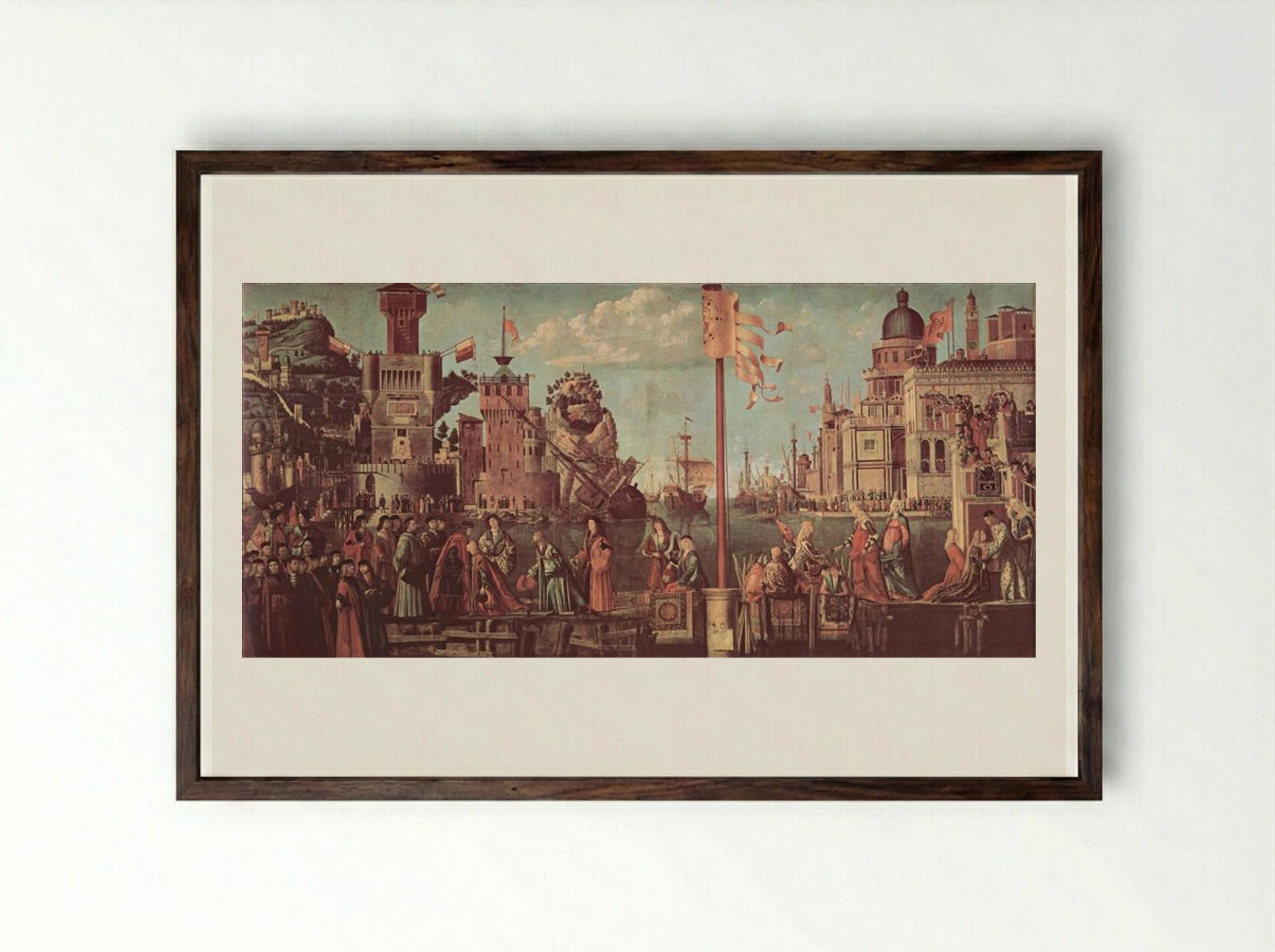 The Meeting of Etherius and Ursula and the Departure of the Pilgrims - Vittore Carpaccio - Framed Print Dark Wood
