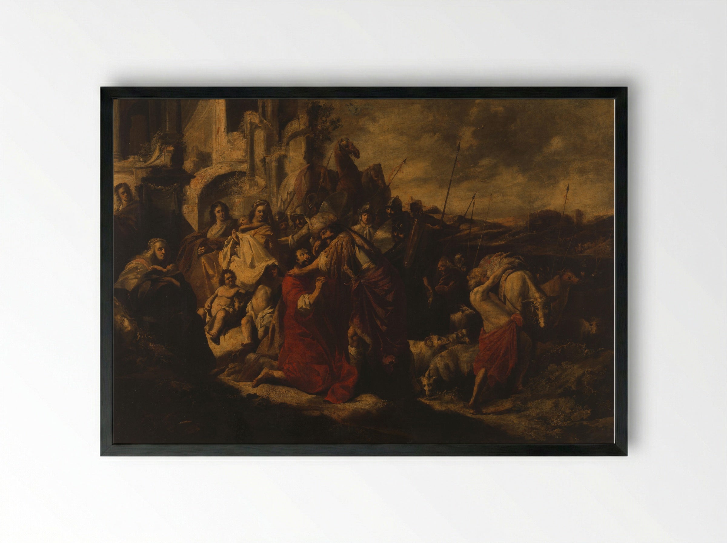 The Meeting of Jacob and Esau - Jacob Hogers - Framed Print Black