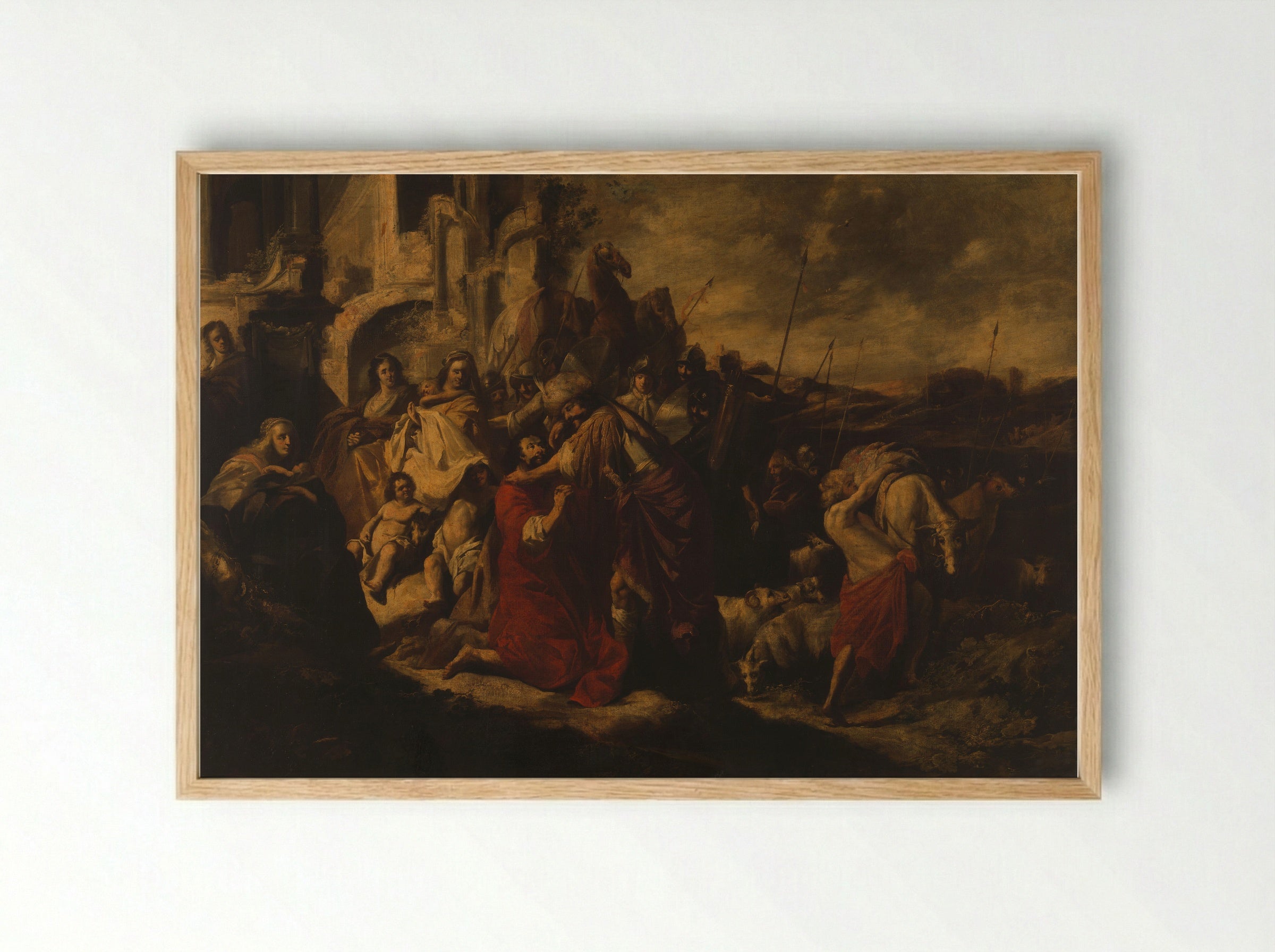The Meeting of Jacob and Esau - Jacob Hogers - Framed Print Wood