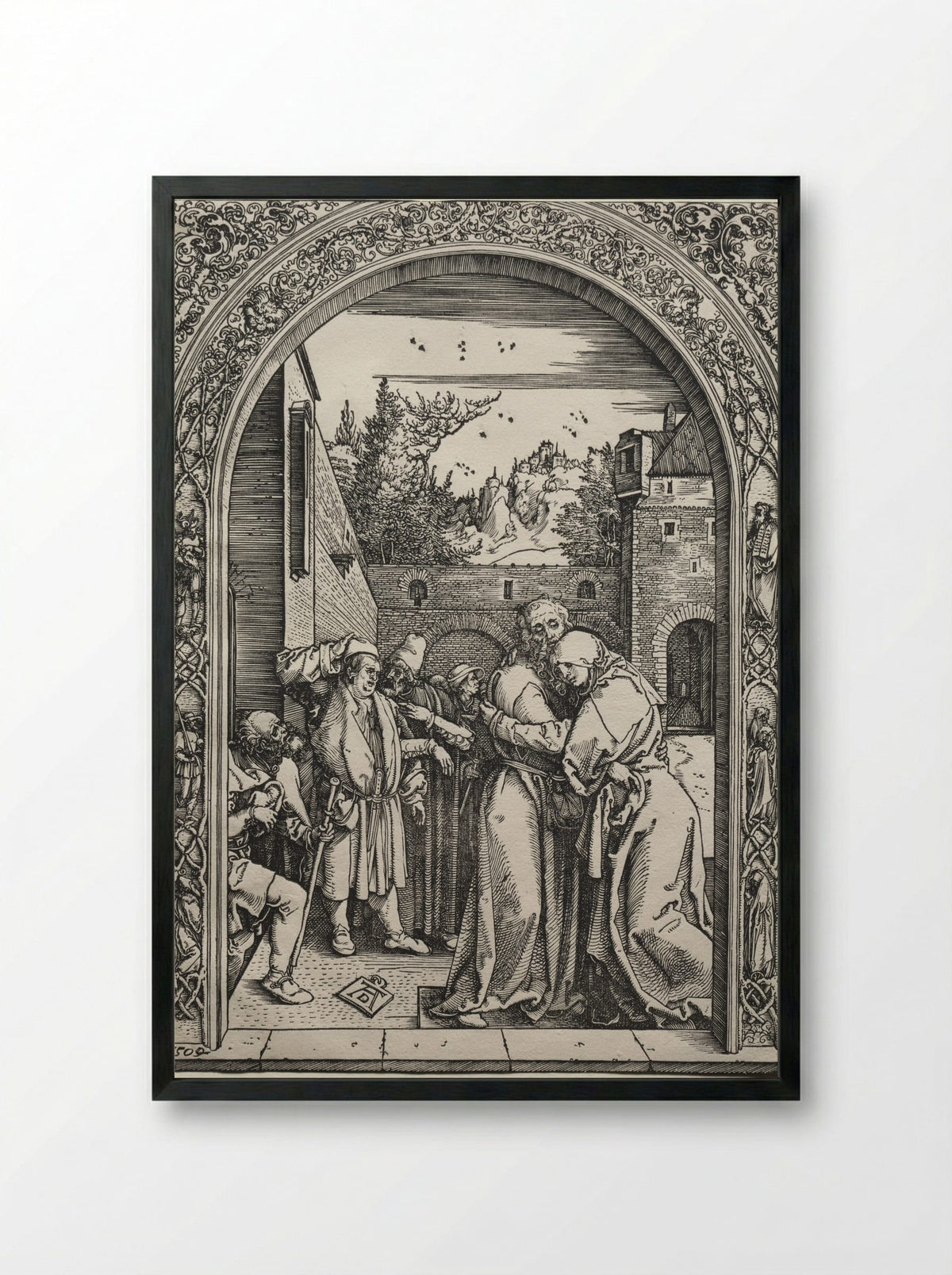 The Meeting of Joachim and Anna at the Golden Gate - Albrecht Dürer - Framed Print Black