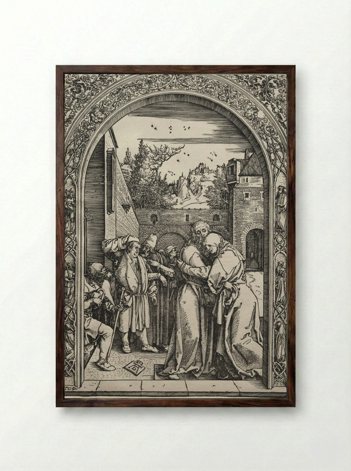 The Meeting of Joachim and Anna at the Golden Gate - Albrecht Dürer - Framed Print Dark Wood