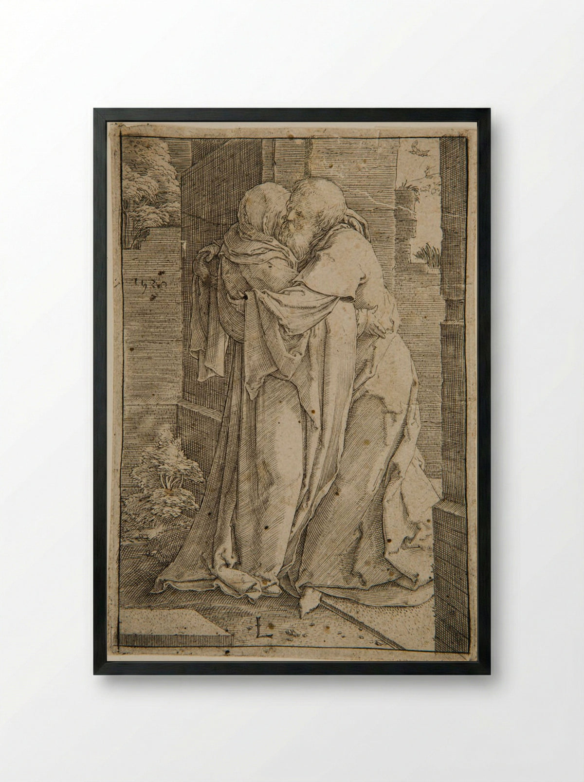 The Meeting of Joachim and Anna - Lucas van Leyden - Framed Print Black