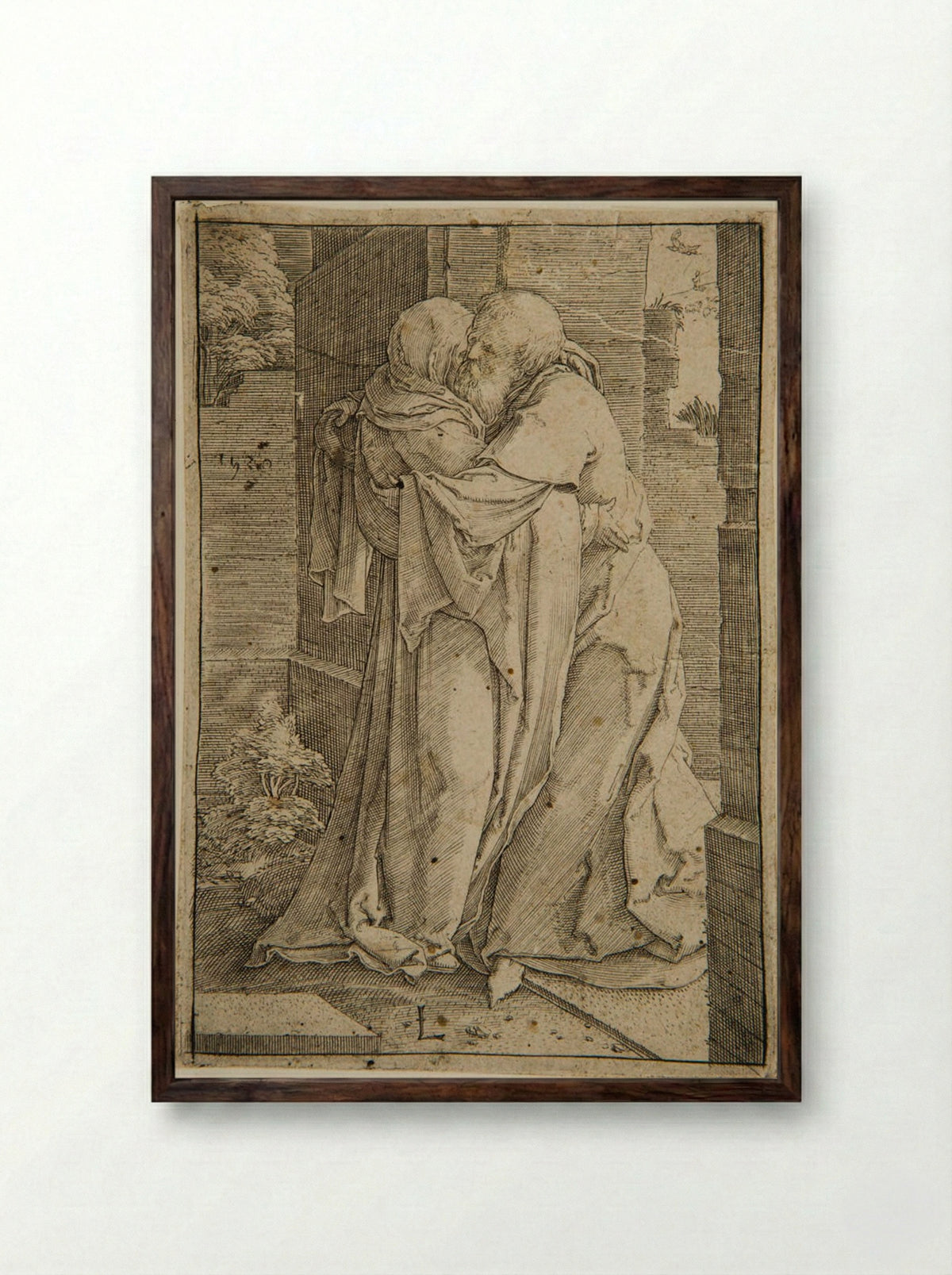 The Meeting of Joachim and Anna - Lucas van Leyden - Framed Print Dark Wood