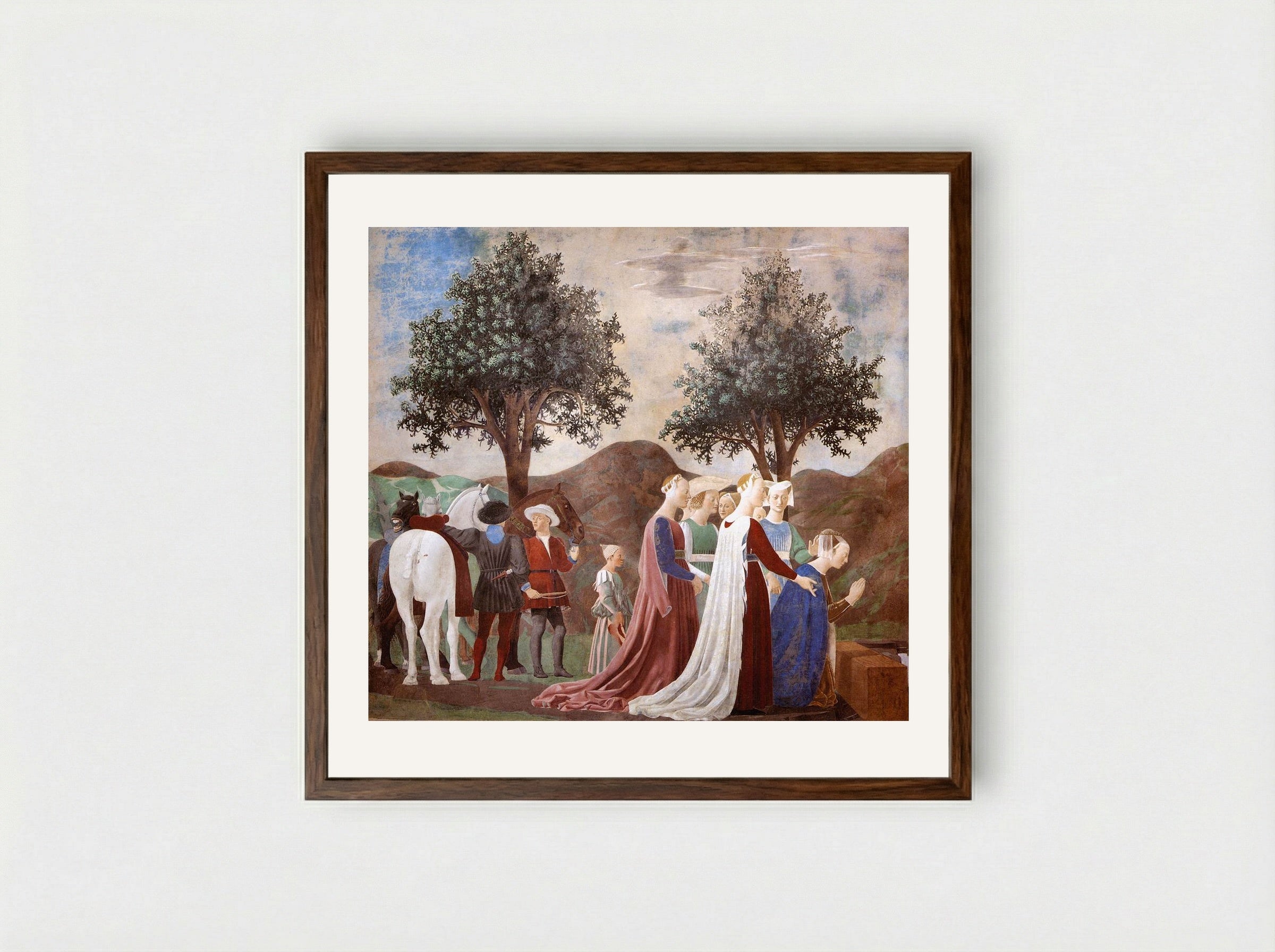 The Meeting of Solomon and the Queen of Sheba - Piero della Francesca - Framed Print Dark Wood