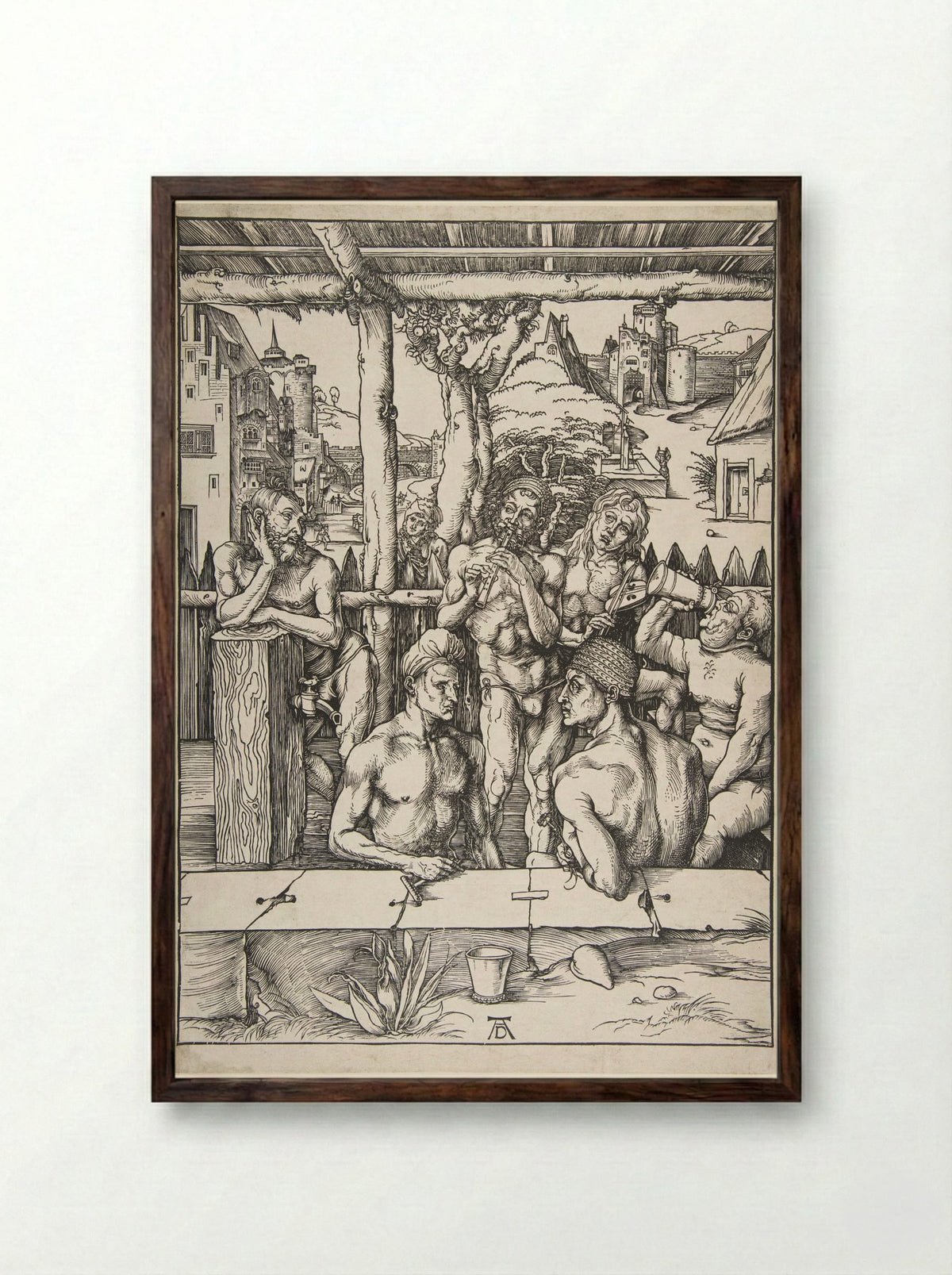 The Men's Bath House - Albrecht Dürer - Framed Print Dark Wood