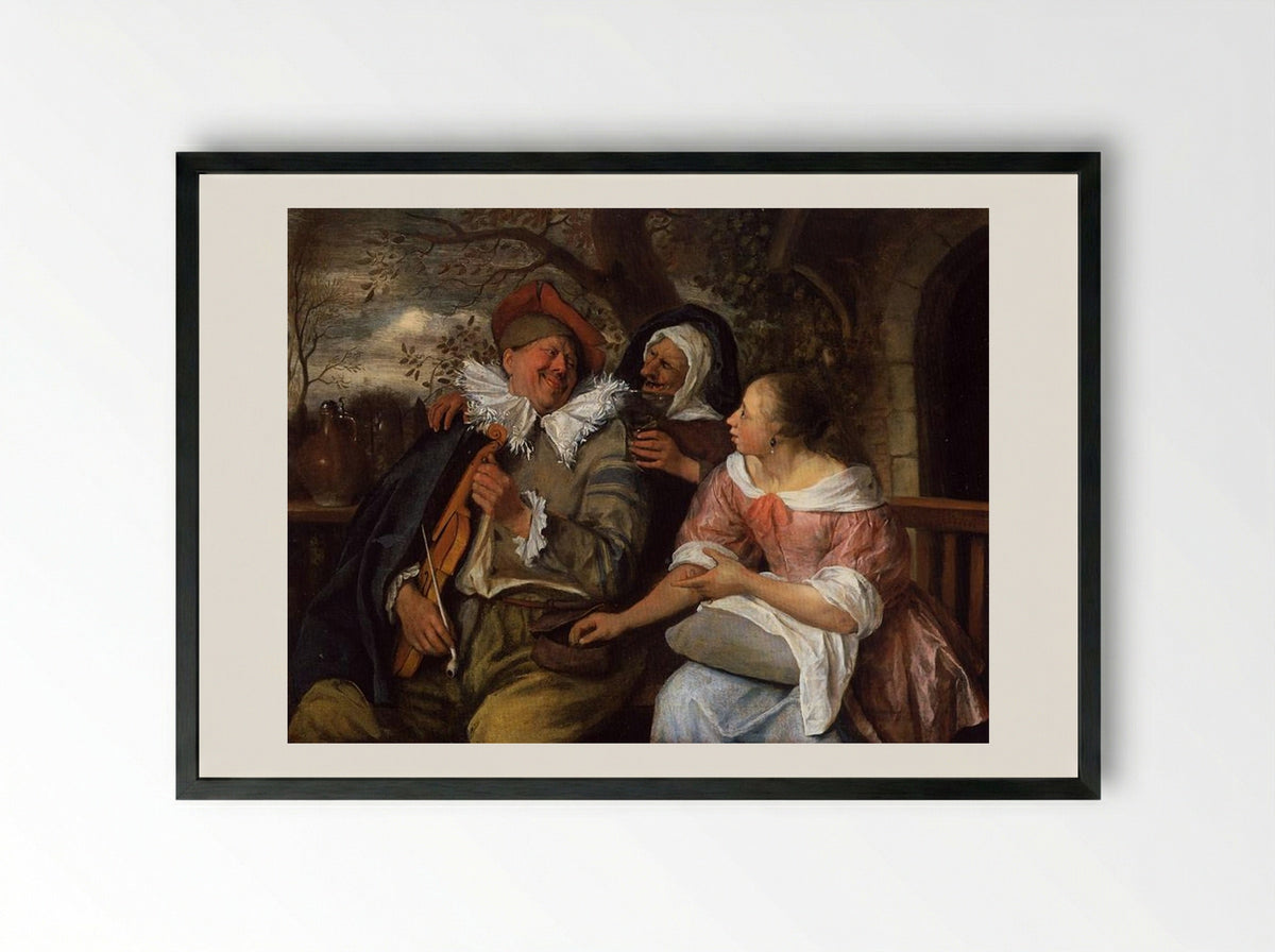 The Merry Threesome - Jan Steen - Framed Print Black