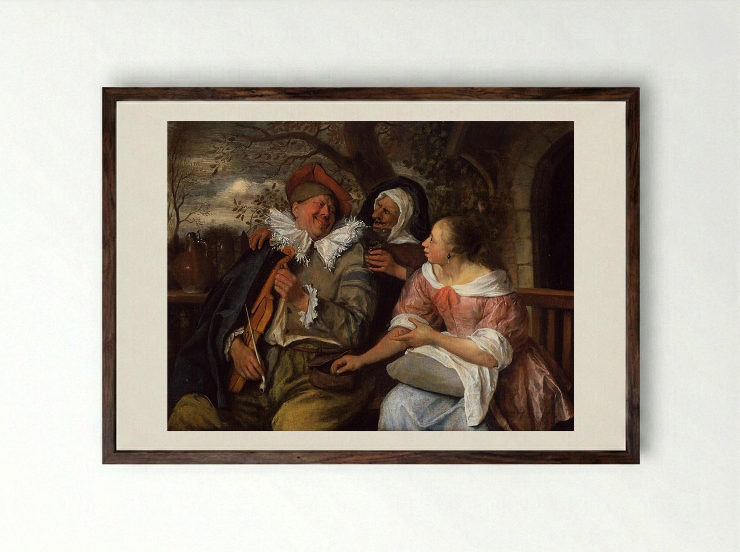 The Merry Threesome - Jan Steen - Framed Print Dark Wood