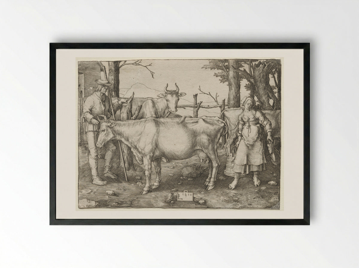 The Milkmaid - Lucas van Leyden - Framed Print Black
